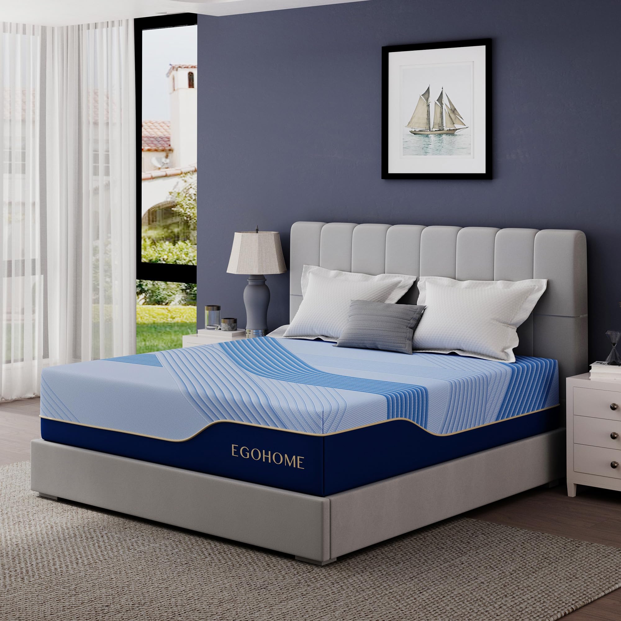 EGOHOME 12 Inch Queen Mattress in a Box Copper Gel Memory Foam for Cool Sleep Fiberglass-Free Pressure Relieving