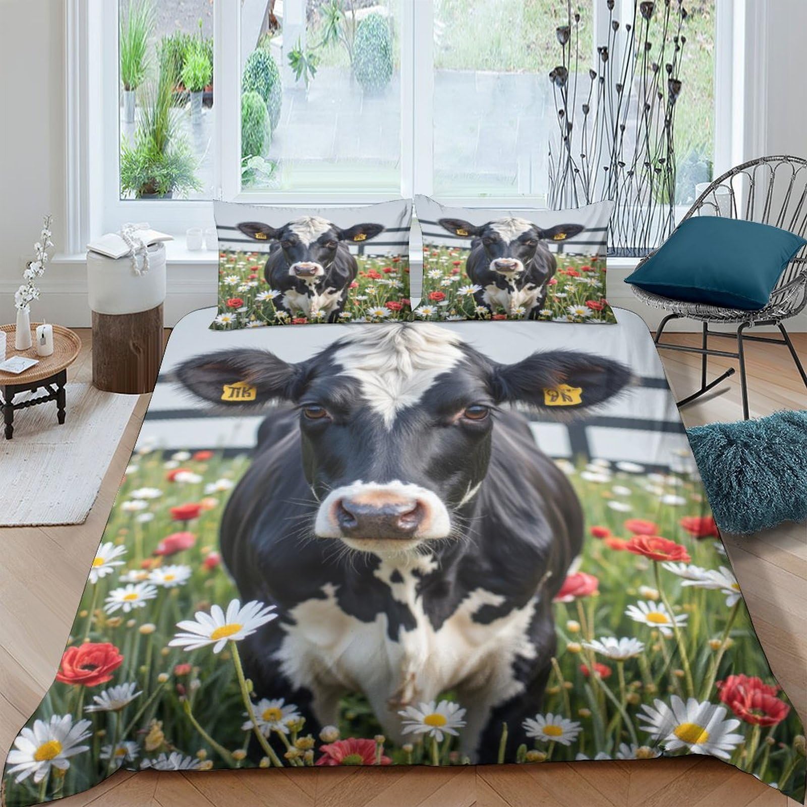 Ctjqhvkz Style-6 3D Printed Cow Meadow Fitted Sheet Microfiber Non-Slip Farm Animal Floral Mattress Cover For Bedroom Guest Room Single（135X200cm）