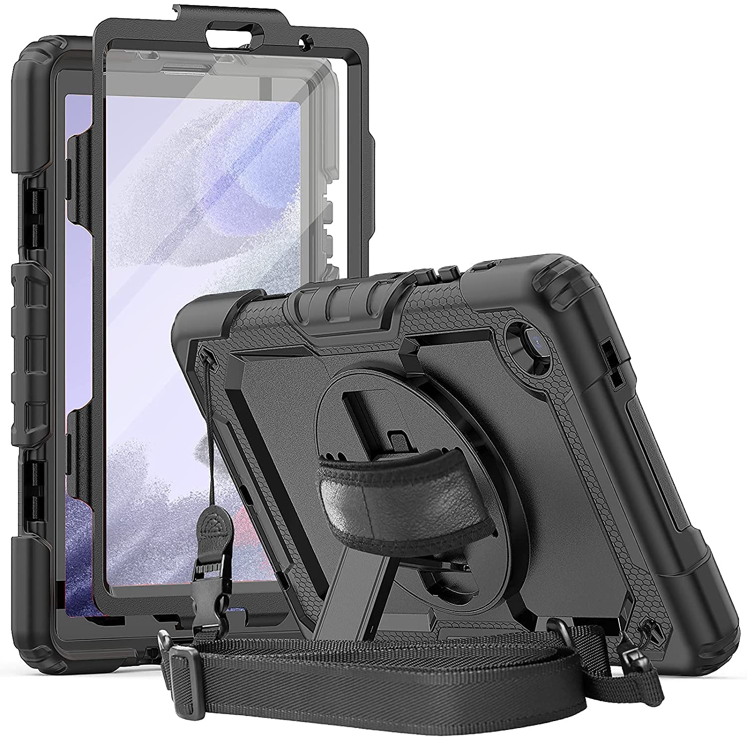 AVAKOT Samsung Galaxy Tab A7 Lite Case 8.7 inch 2021 | SM-T220/T225 Case with Screen Protector | Rugged Protective Cover for Samsung A7 Lite W/Pen Holder Stand Hand&Shoulder Strap for Business Black