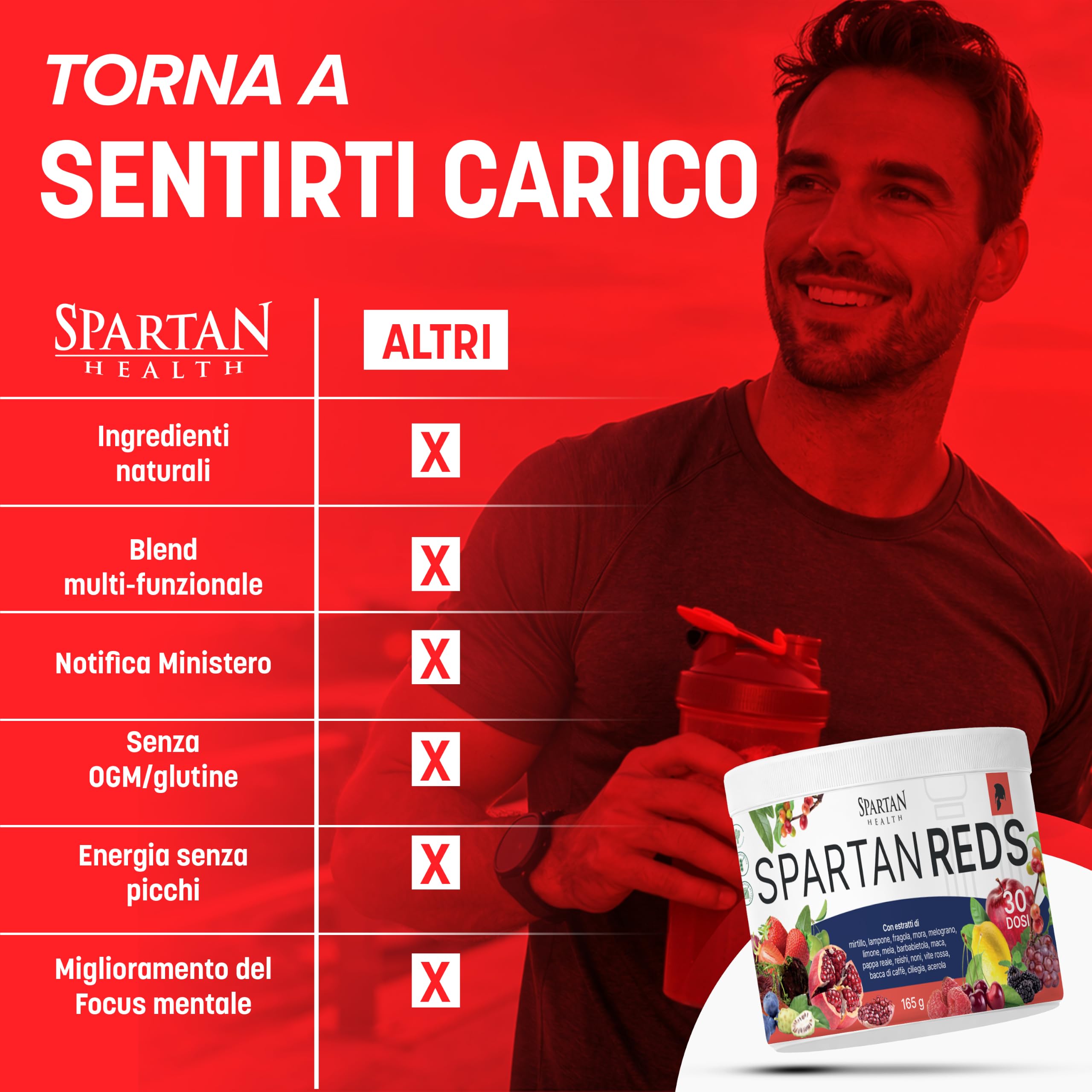 Spartan Health – Spartan Reds – Integratore Antiossidante Energizzante con Maca, Reishi e Noni – L'Evoluzione dell'Estratto di Mirtillo Rosso e Vitamine Vegetali – Superfood in Polvere