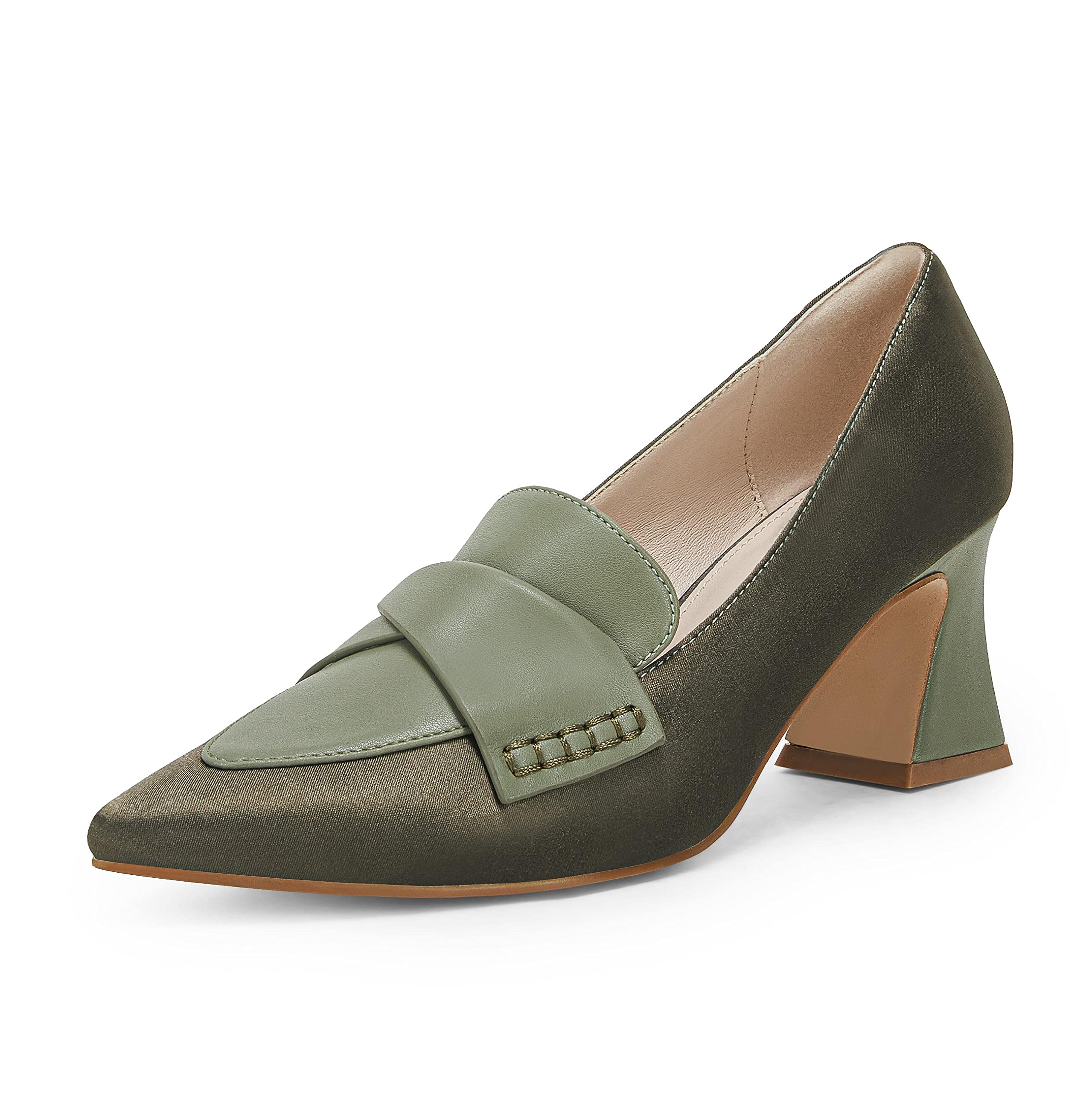 Women's Chunky Block Low Heels Pumps Stitching Retro Work Office Dress  Shoes, Sage,