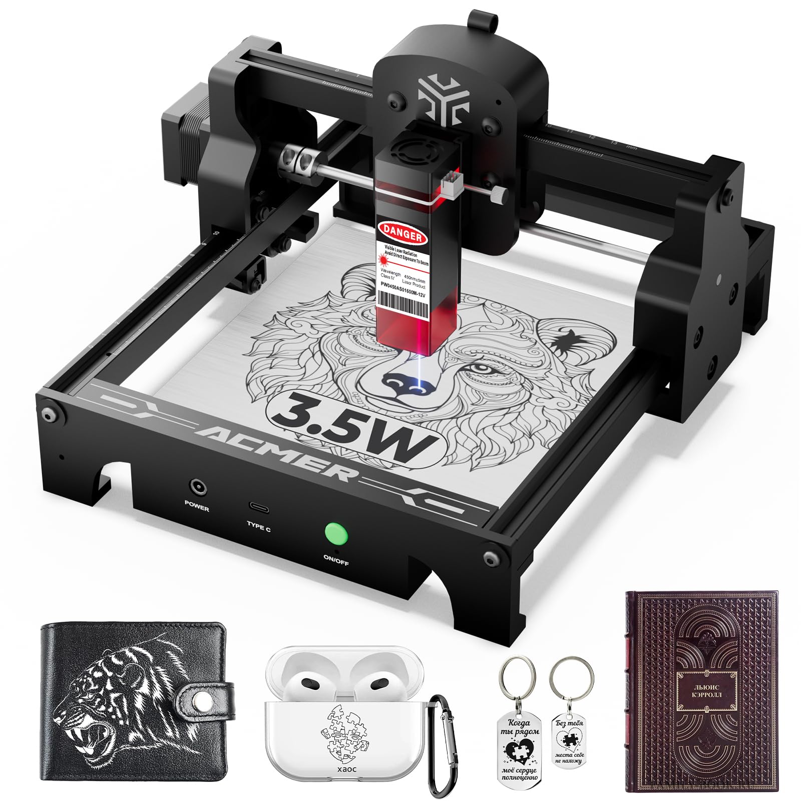 Acmer S1 Laser Engraver and Cutter Machine, 3.5W (3500mW) for Wood, Acrylic, Leather, Plastic - 130x130mm Compact Engraving Area, DIY Crafts & Art Projects, Precision Mini Engraving Framework Design