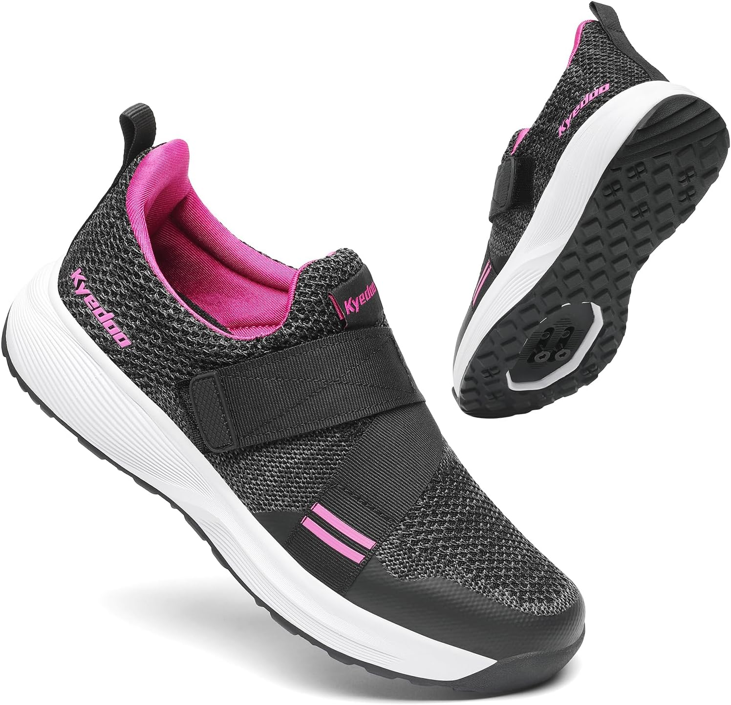 Kyedoo Men‘s Indoor Cycling Shoes Compatible with SPD Cleats, Comfortable Walkable Bike Shoes, Cleats Included 10 Women/8 Men Black Pink