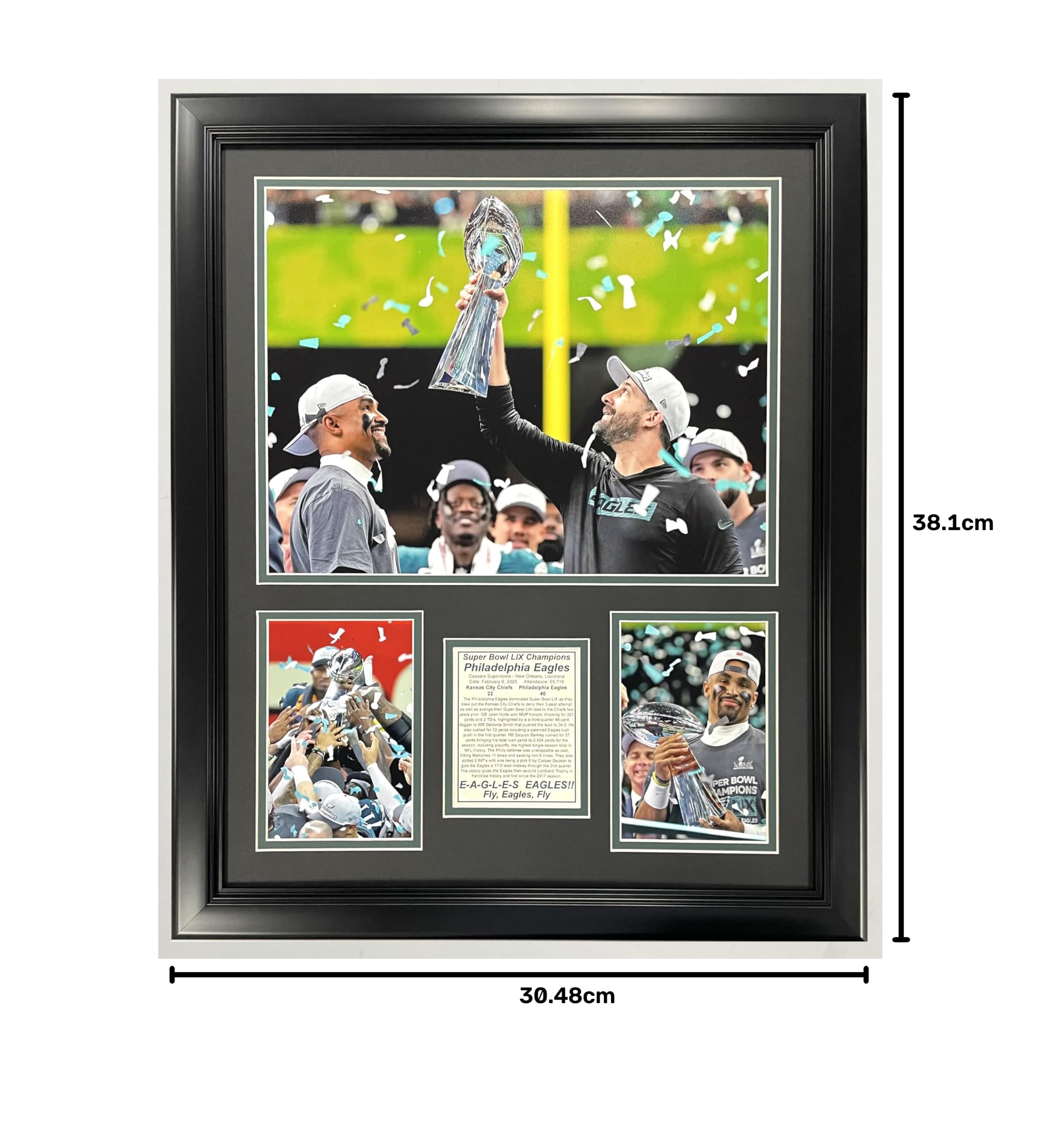 2024 Eagles SB LIX 59 Champions | Memorabilia da collezione della squadra di calcio di Philadelphia | Foto incorniciata e collage di regali | (Coach & QB, 45,7 x 55,9 cm, incorniciato)