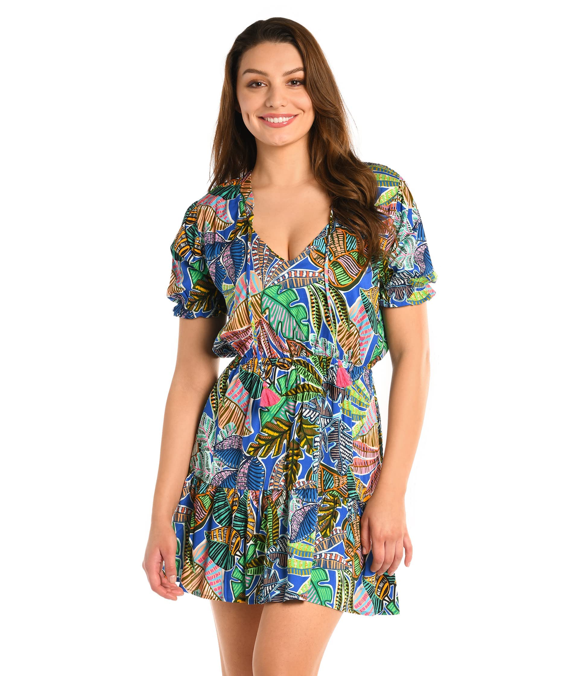 La Blanca Womens Short Sleeve Mini Dress Swimsuit Cover Up