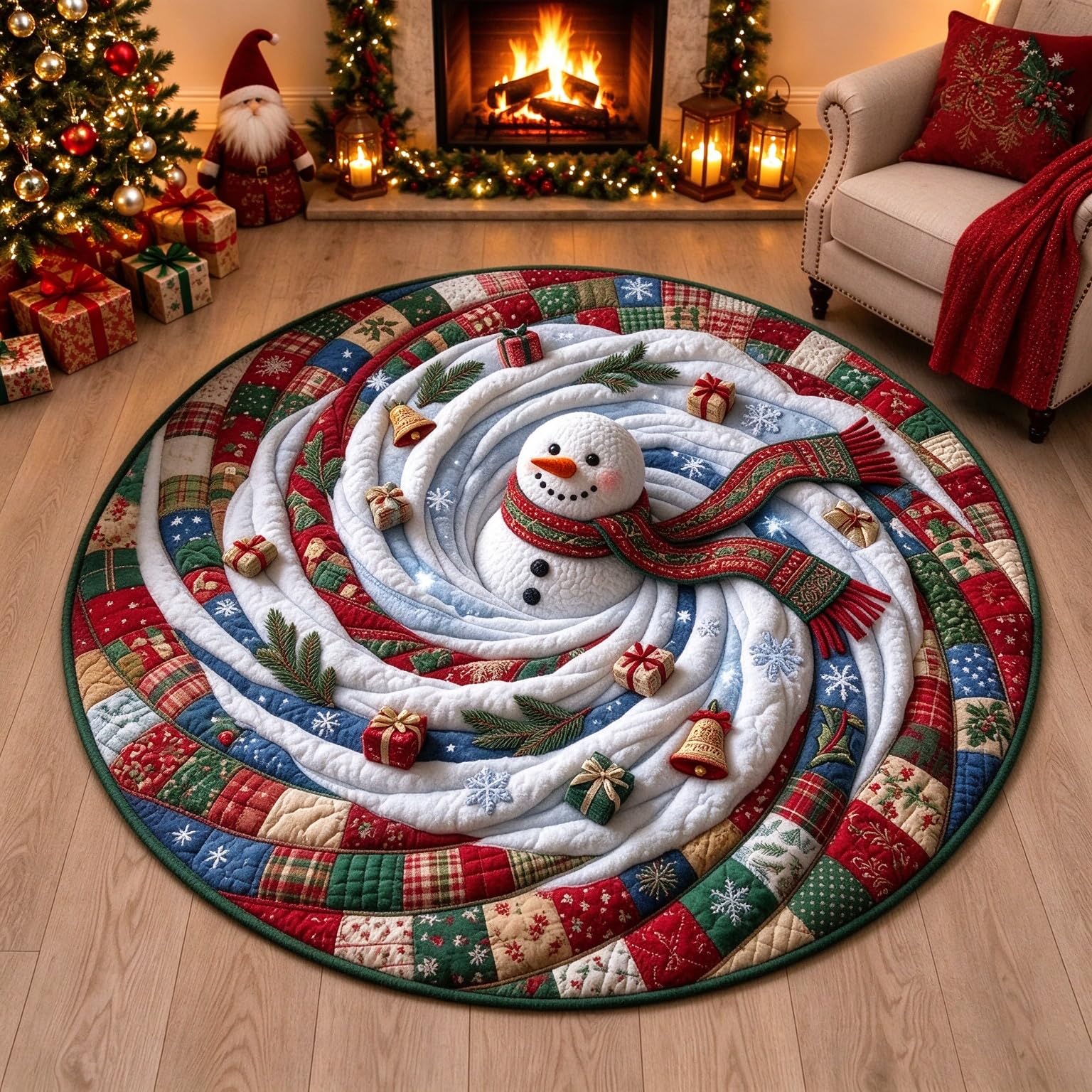 3D Christmas Rug 60/80CM Christmas Rug for Living Room with Illusion