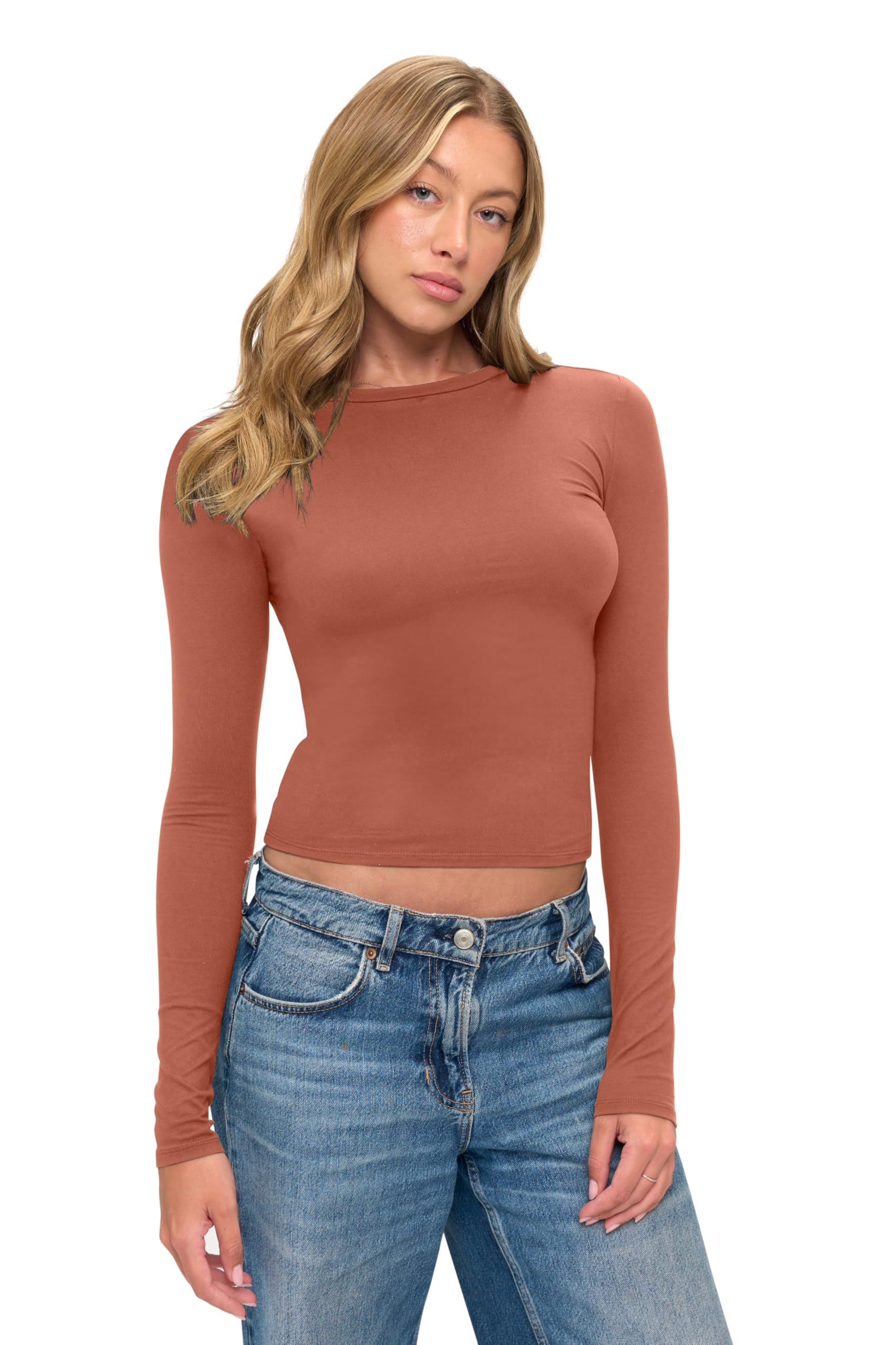 Natural Uniforms Womens Super Soft, Super Stretch Y2K Long Sleeve Baby Tee Crop Top