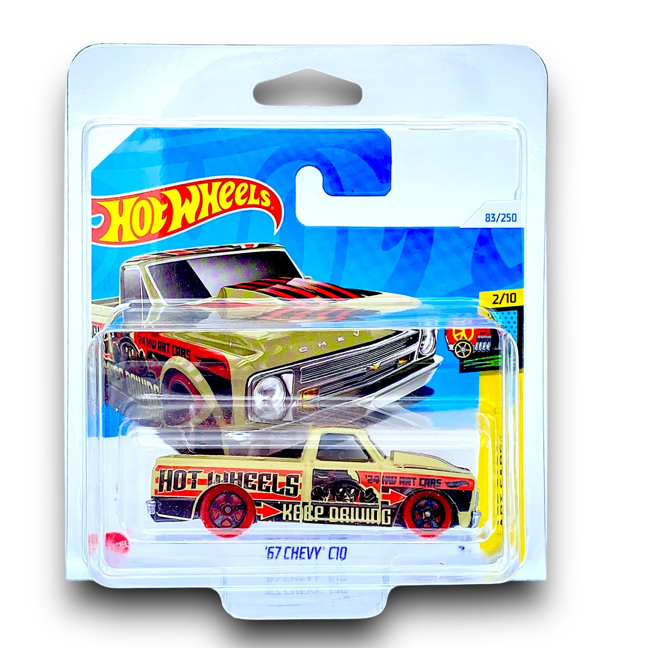Hot Wheels '67 Chevy C10 (Light Brown, Red & Black) 2/10 HW Art Cars - 2024-83/250 (Short Card) - COMES IN A GENUINE KLAS CAR KEEPER PROTECTOR CASE - HTB72
