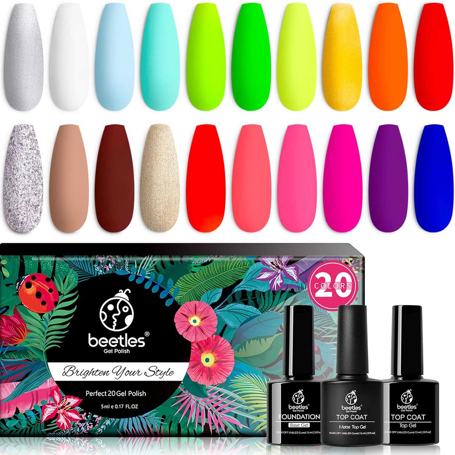 Beetles Gel Nail Polishes, 23 Pcs Neon City Collection Soak off UV Nail