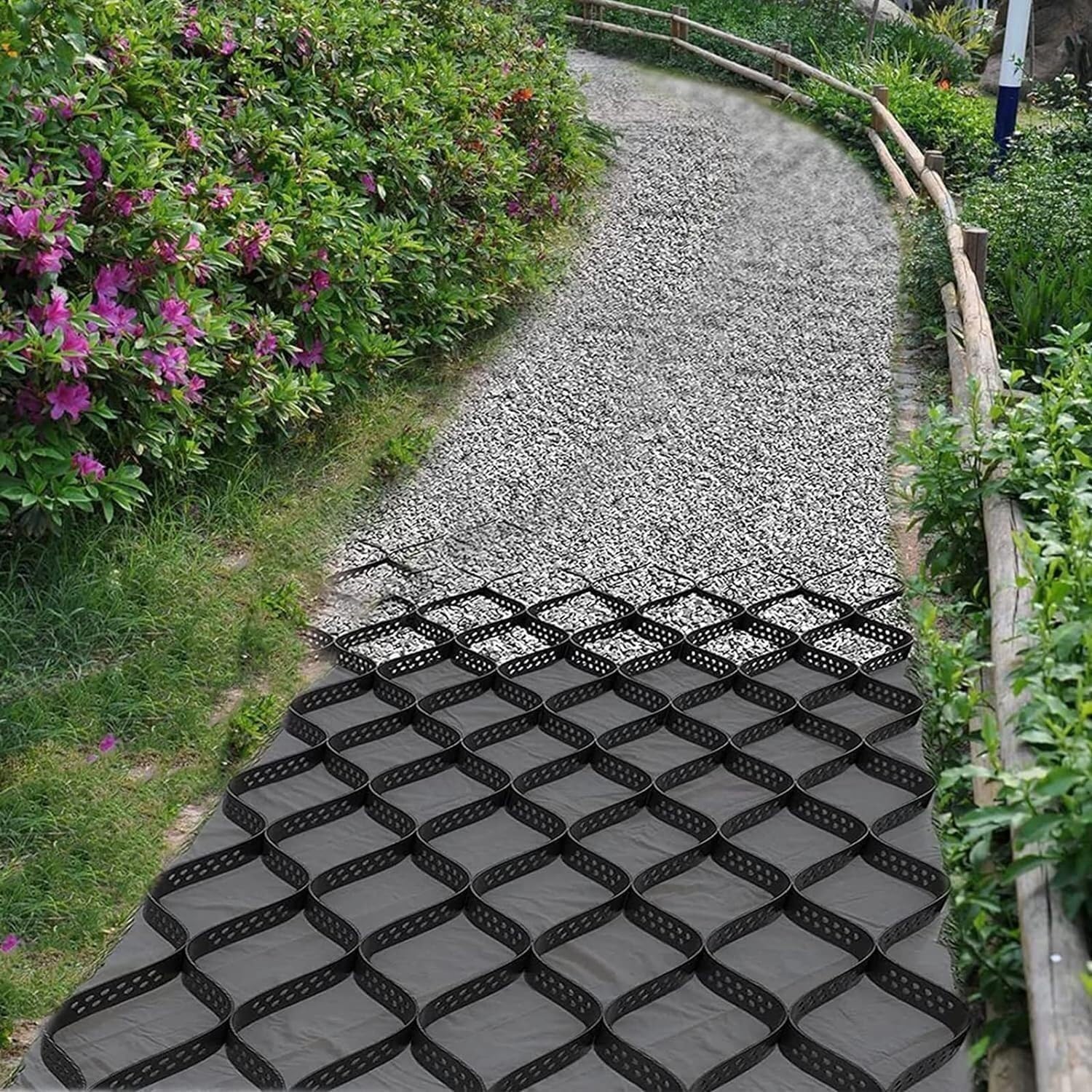 2 Inch Thick Crushed Stone Ground Grid 3.3ft/ 6.6ft/ 10ft/ 13ft/ 16ft/ 20ft Paving Blocks for Erosion Control/Retaining Walls?Outdoor Driveway, Permeable Crushed Stone Granite Stabilizer(2x6m(6.5x20ft