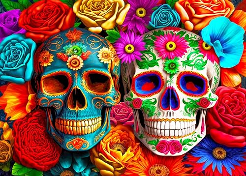 HUADADA Rompecabezas de 1000 piezas para adultos Calavera de flores coloridas Rompecabezas para adultos y niños, juegos educativos de 1000 piezas,