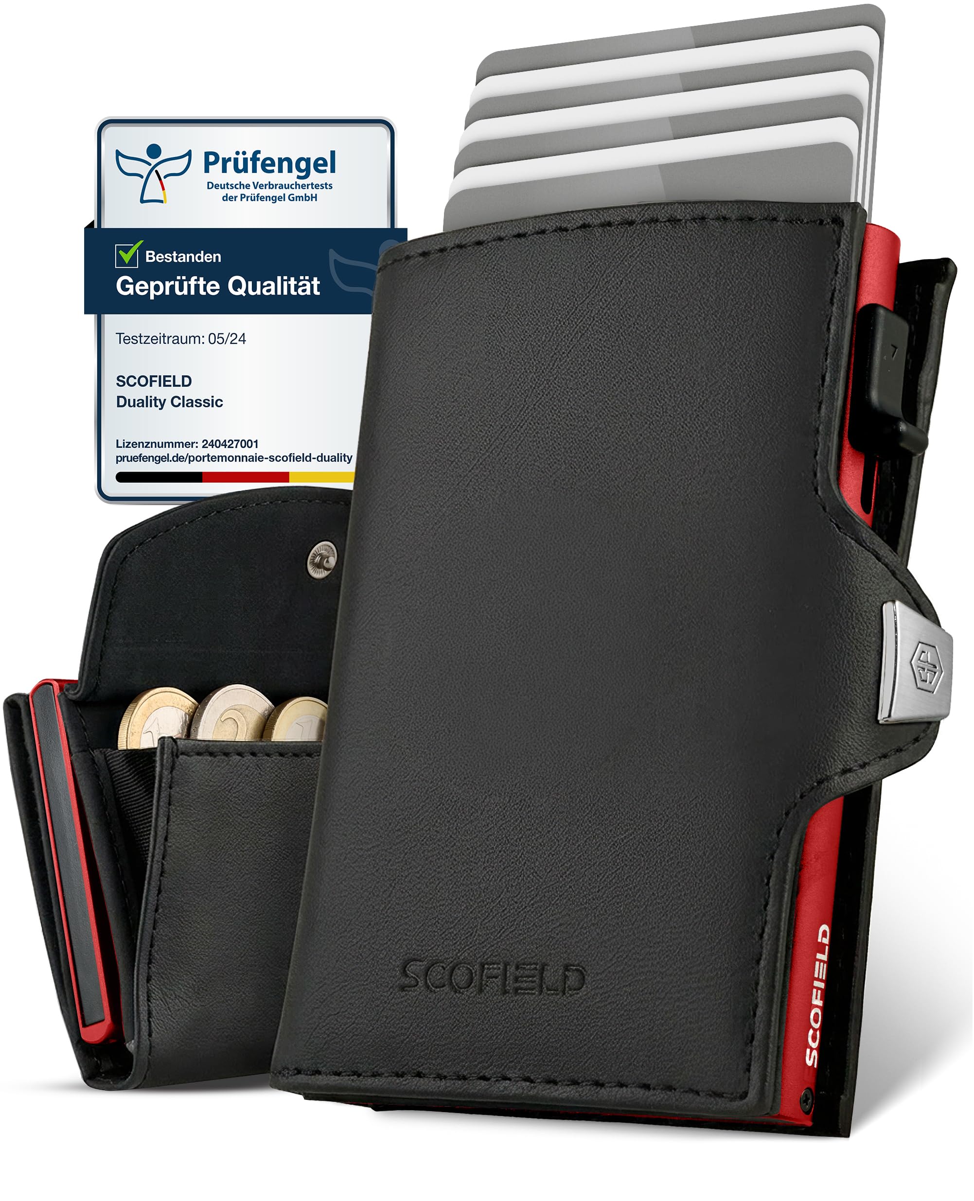 SF SCOFIELD Duality Classic Slim Wallet mit Münzfach | Kartenetui Herren für 9-10 Karten | Geldbeutel Portemonnaie mit RFID Schutz | Wallets for Men | Kreditkartenetui