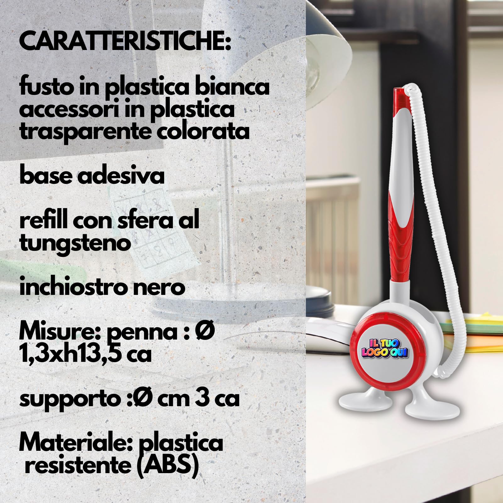 D&Vlab Stiloforo Orientabile con Supporto Spirale per penna a sfera da Scrivania Personalizzato con Logo Nome Scritte in plastica resistente (25)