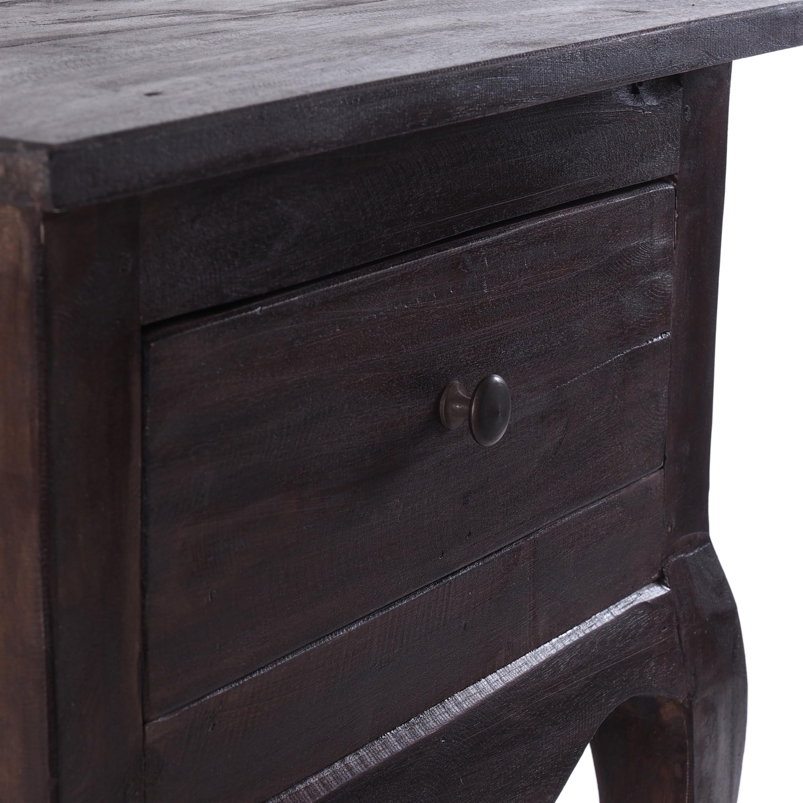 Design Delights Napoleon - Tavolino in Legno Riciclato, con cassetto, 64 x 45 x 34 cm, Marrone Scuro,Comodino