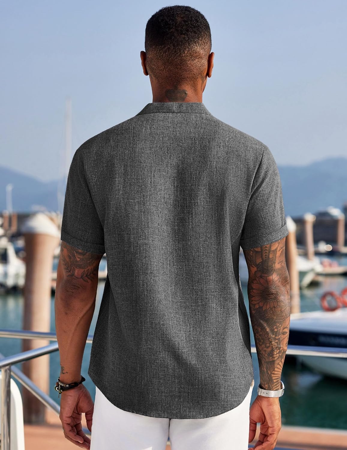 COOFANDY Men's Linen Henley Shirt Short Sleeve Casual Summer Beach Hippie T Shirts - Image 4