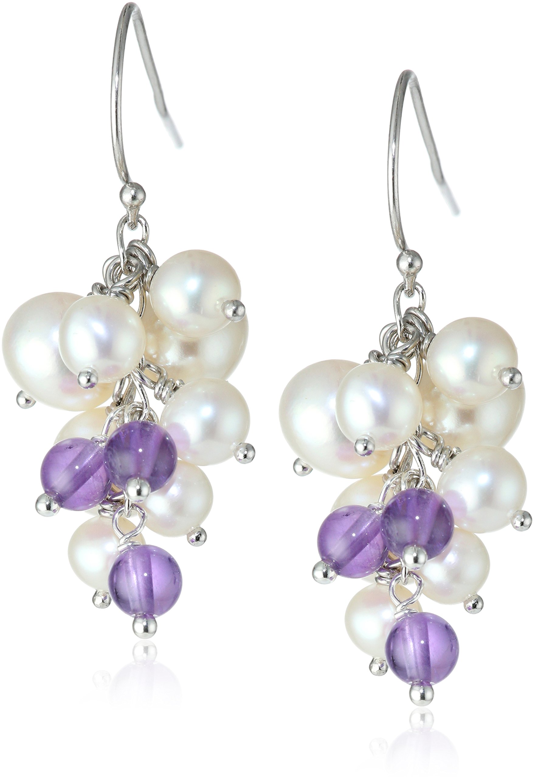 Amazon Collection Round Bead and White Potato Freshwater Cultured Pearl Cluster Sterling Silver Drop Earrings