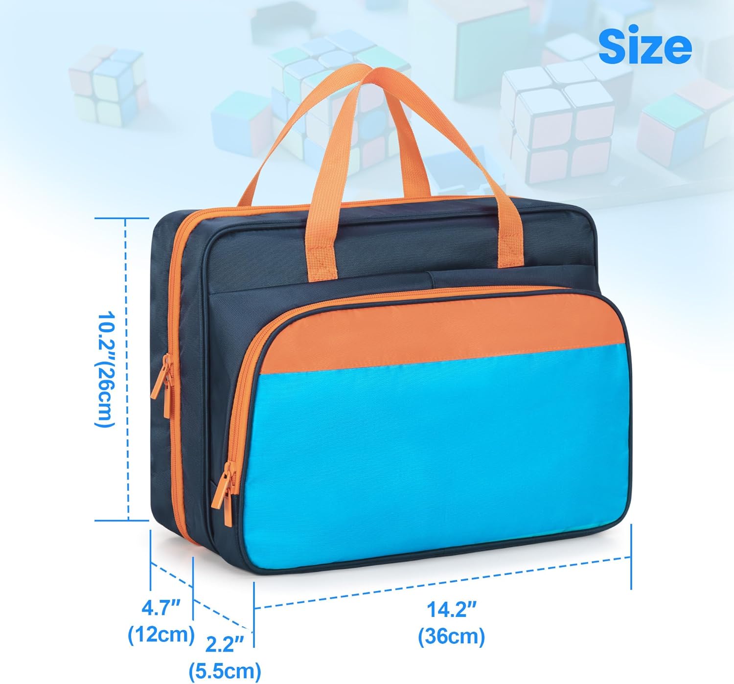CURMIO Speed Cube Carrying Case, Portable Storage Bag Compatible with 34pcs Puzzle Cubes for Home & Travel Use, Navy-Orange(Bag Only)