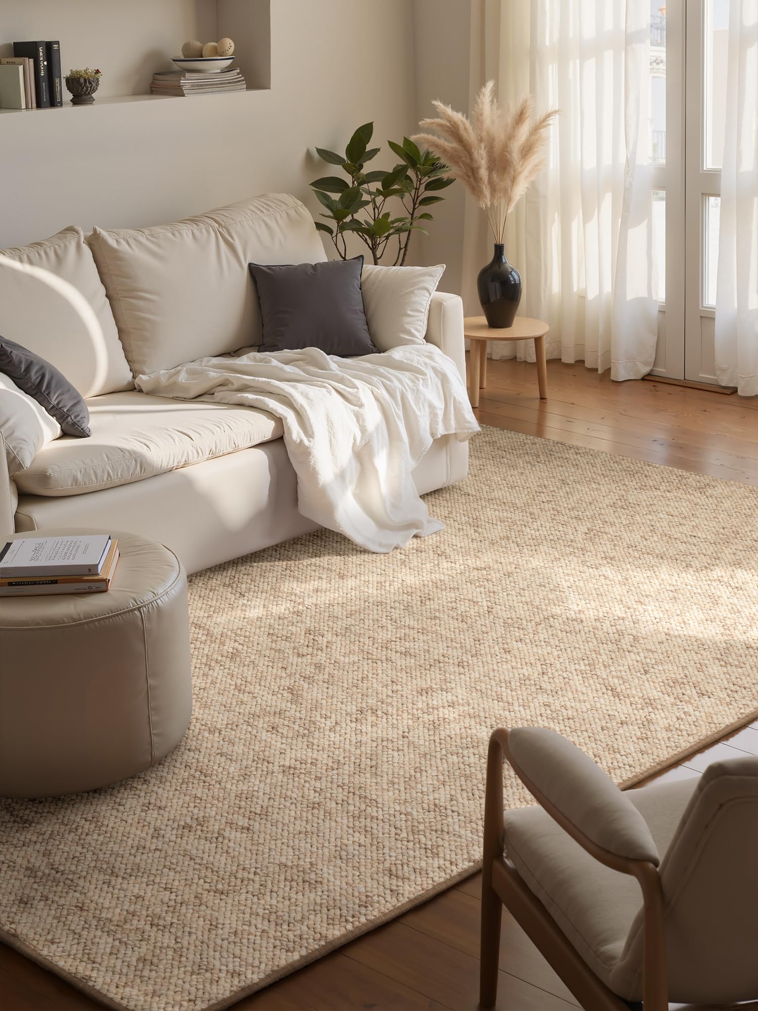 Hanse Home Wolly Teppich – Wohnzimmerteppich Flachgewebe Kurzflor Woll-Optik Wolle Skandi-Look Esszimmer, Wohnzimmer, Kinderzimmer, Schlafzimmer – Beige Braun, 60x90cm