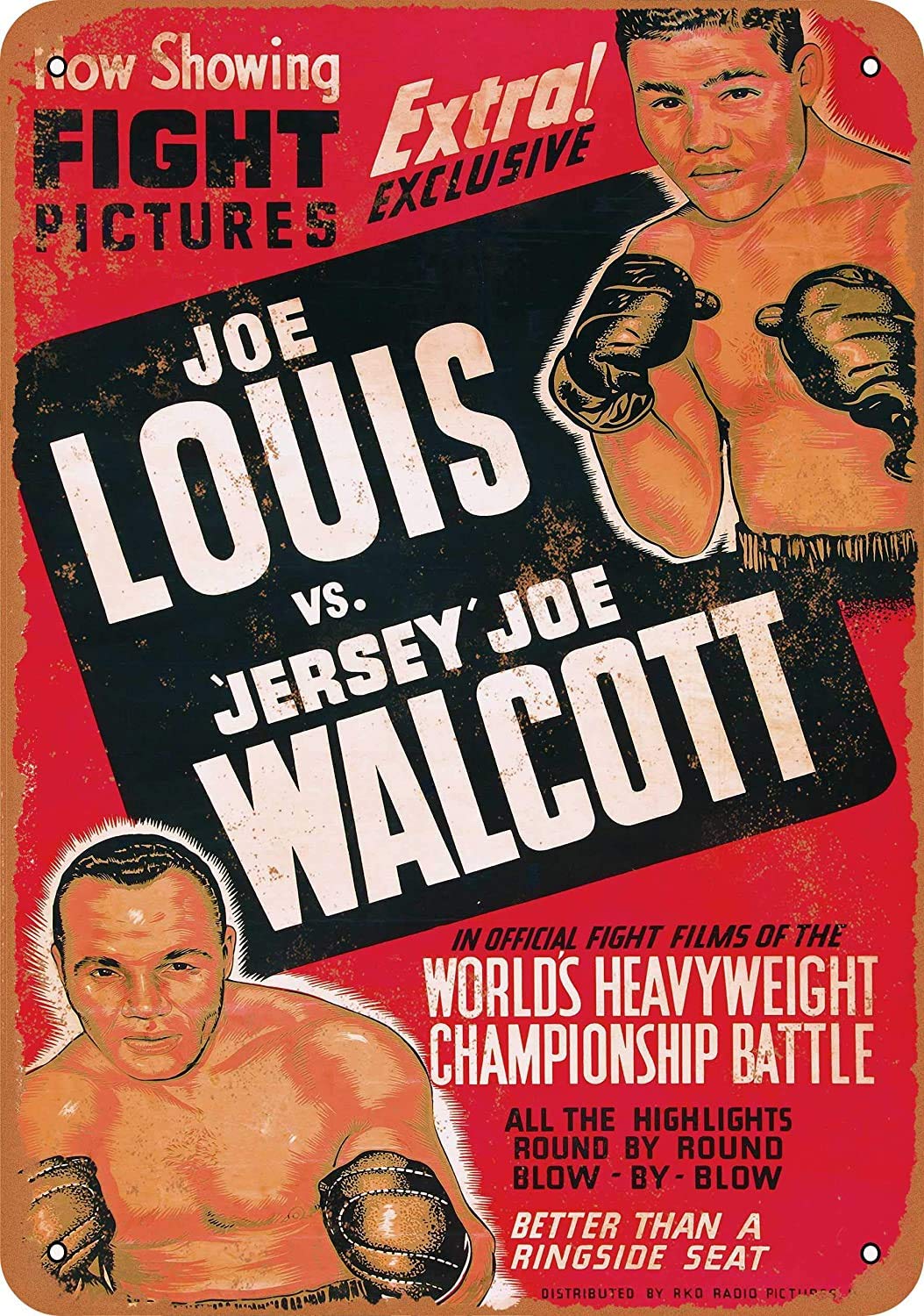 1947 Louis vs. Walcott Vintage Look Novelty Metal Sign for Home 8 x 12 Tin Sign Man Cave