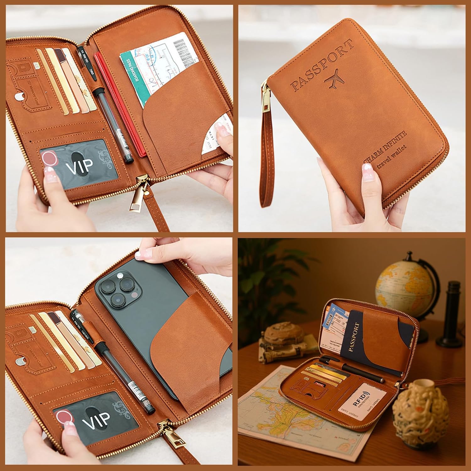 RFID Passport Wallet for Travel (Men & Women), Anti-Theft Leather RFID Passport Holder with Multi-Card Slots (Brown) - Image 6