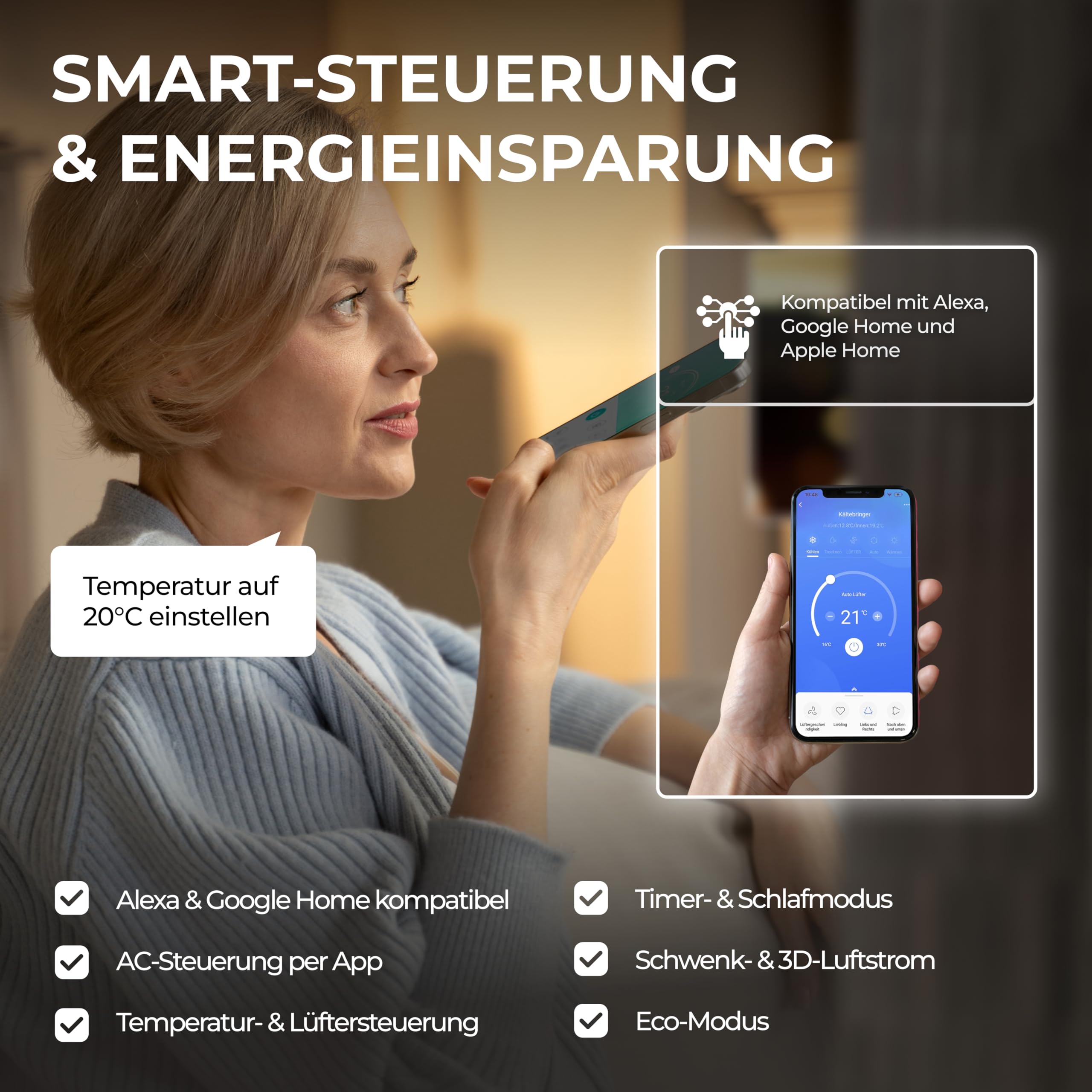 Kältebringer Split Klimaanlage 12000 BTU 3,7 kW R290 Kältemittel Heizfunktion WiFi App bis 60m² A+++
