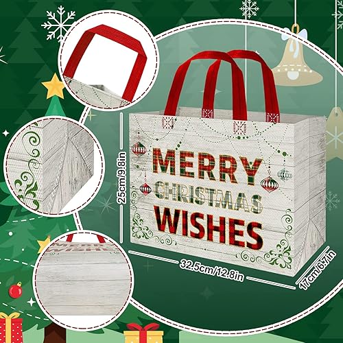 Miniatura 2 de Whaline Bolsas no tejidas de Navidad, paquete de 8 bolsas de madera rústica con patrón de árbol de camión de grano de madera reutilizable, bolsa de