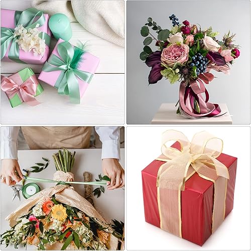 Miniatura 6 de MECCANIXITY Cinta transparente de organza de estrella de 1 pulgada y 20 yardas, cinta de hilo de nieve brillante rosa para envolver regalos, caja de