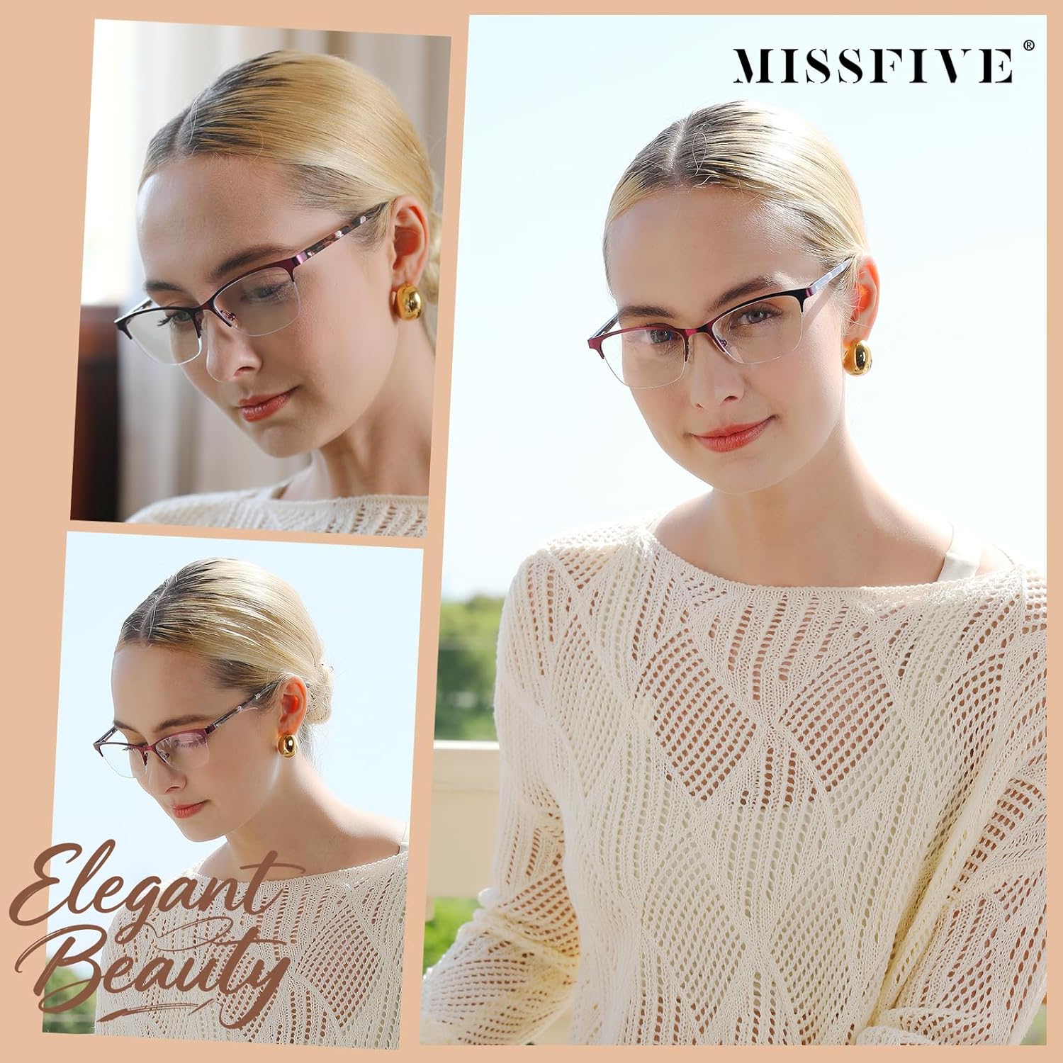 Missfive Premium Progressive Multifocus Metal Computer Reading Glasses For Women & A Hard Case, No Line Multifocal Readers with No Broken Spring Hinge(Workspace For Near Range 2.00x) - Image 7