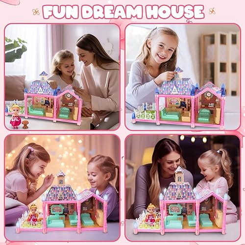 Miniatura 2 de Casa de muñecas Casa de ensueño para niñas, juego de construcción de casa de juegos de princesa con muñecas, accesorios de muebles, juguetes de casa
