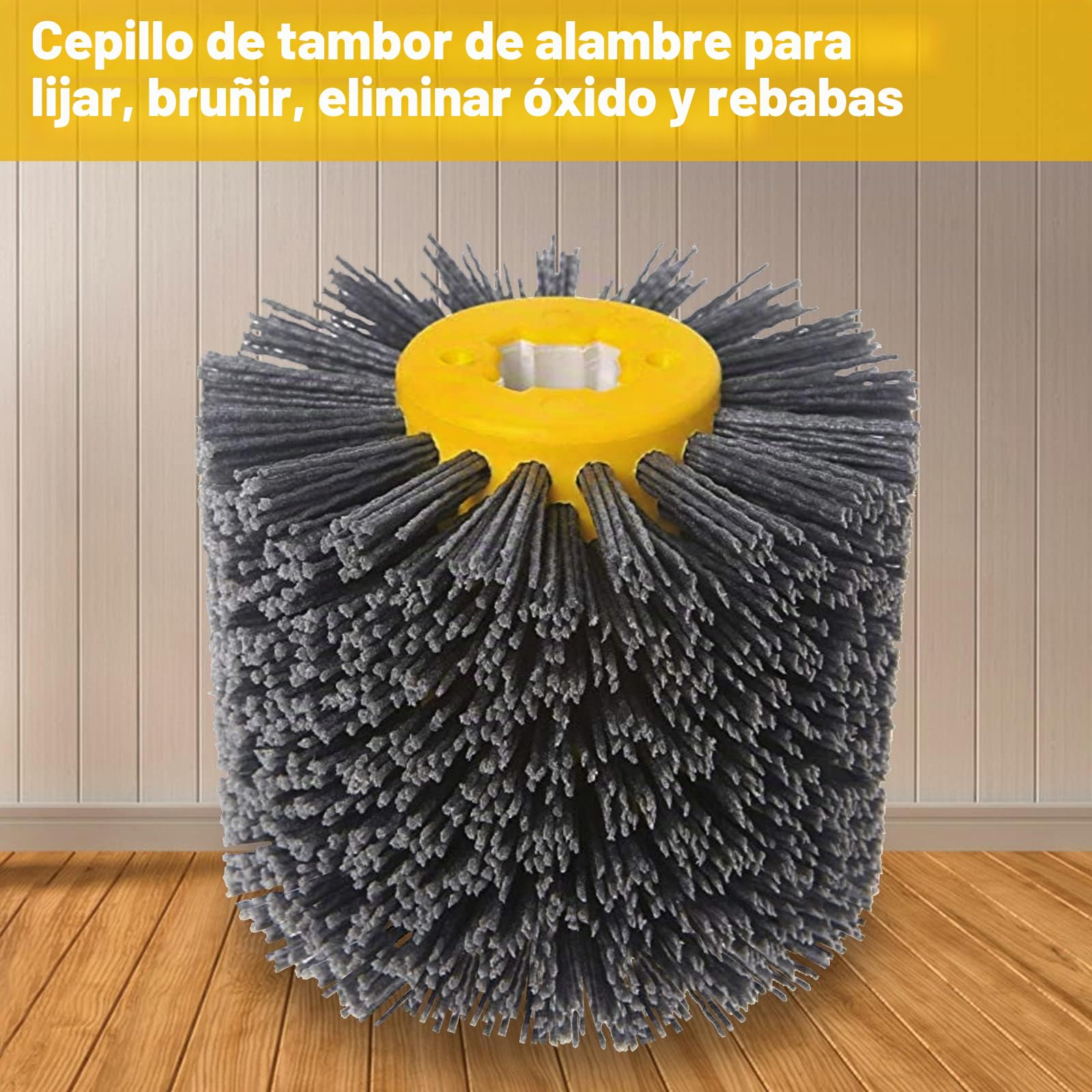cepillo abrasivos grano 60, 120 x 100 mm, nailon para procesamiento de madera, grit bristle para máquina de satinado, rueda de alambre (Gris)