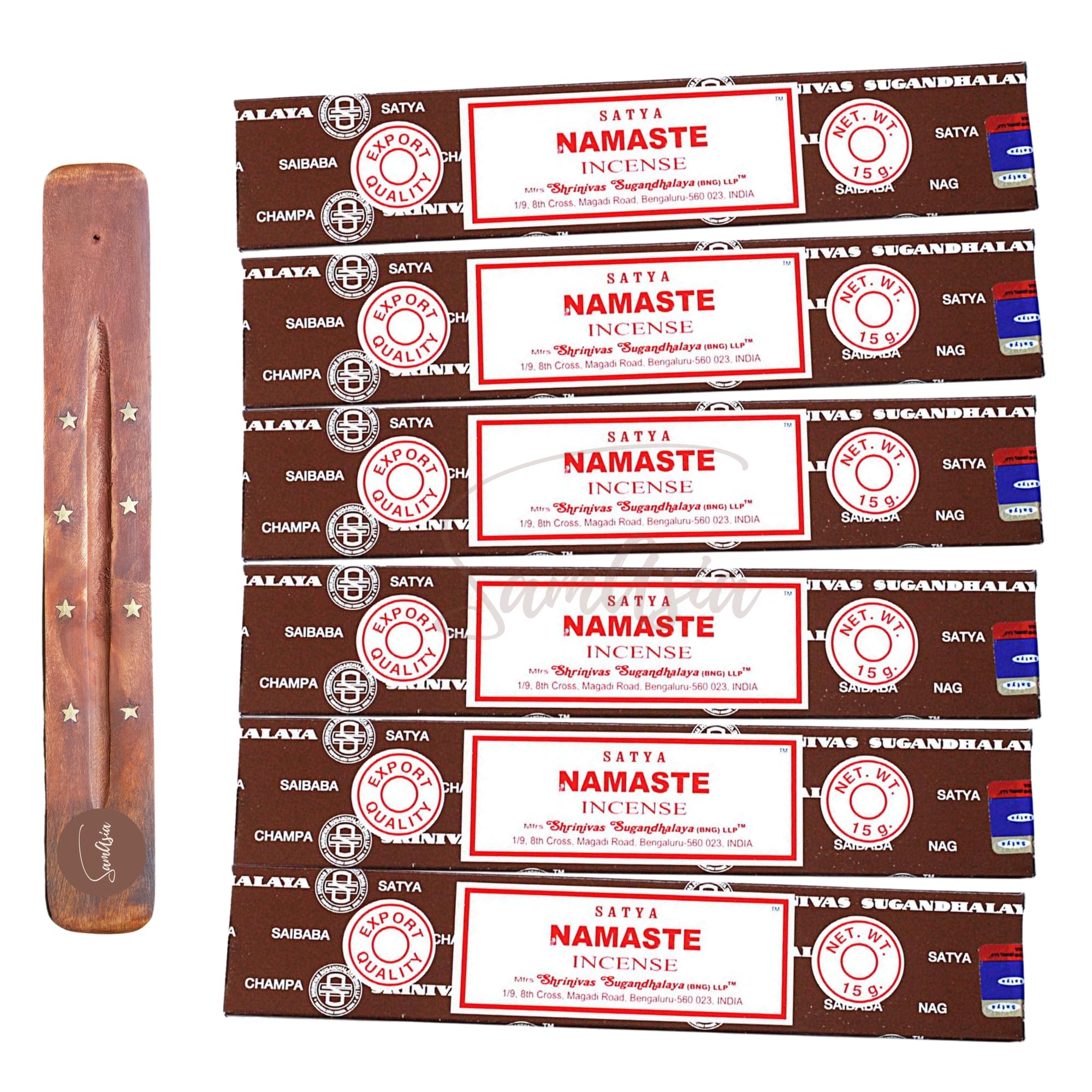 Samasia Satya Nag Champa Namaste Incense Sticks | X6 Pack | With Incense Sticks Holder | Used For Aromatherapy, Spa, Yoga, Weddings, Meditation, Healing, Positivity And Relaxation