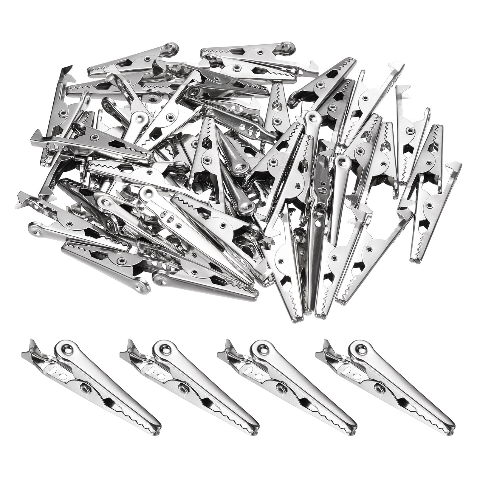 sourcing map 50pcs Alligator Clips 35mm Large Steel Crocodile Clamps for Multimeter Laboratory Electric Battery Testing Cable Lead Clip, Silver