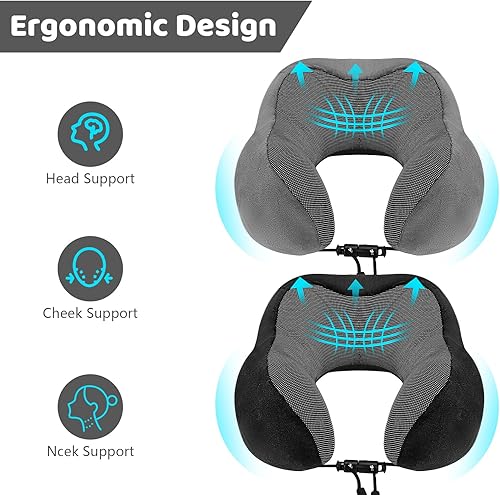 Miniatura 2 de wowpower Almohada cervical de viaje en avión, espuma viscoelástica 100% pura (rebote de 4 segundos) en el soporte de la cabeza, almohada cervical