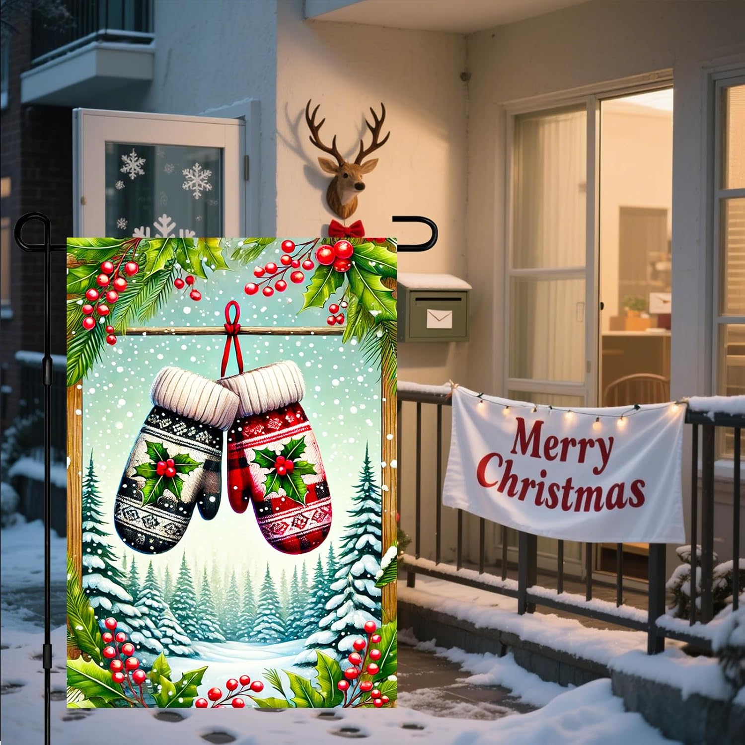 Christmas Garden Flag Winter Holiday Mittens Garden Flag 12x18 Inch Double Sided Outdoor Xmas Yard Lawn Decoration Cozy Snowflake Gloves Seasonal Garden Gardens Flags - Image 6