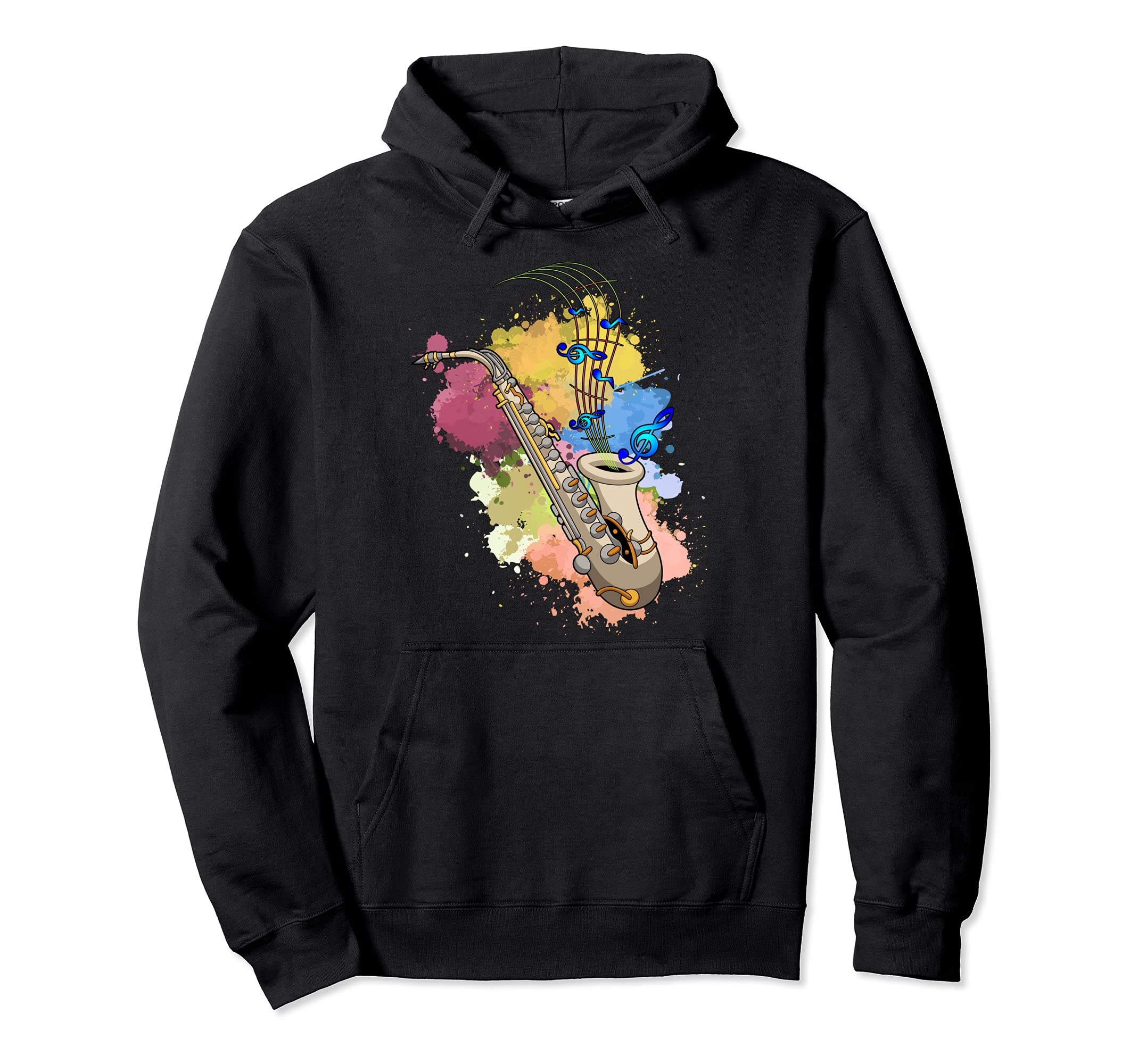 Colorful Saxophonist Jazz Musician Sax Player Saxophone Pullover Hoodie, Black