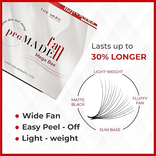 Miniatura 9 de THE LASH SUPPLY 600 abanicos, 5D Promade Fan Mega Box, rizo CD, longitud de mezcla 0.394-0.709 in, 0.07 de grosor, rizo natural y duradero, abanicos
