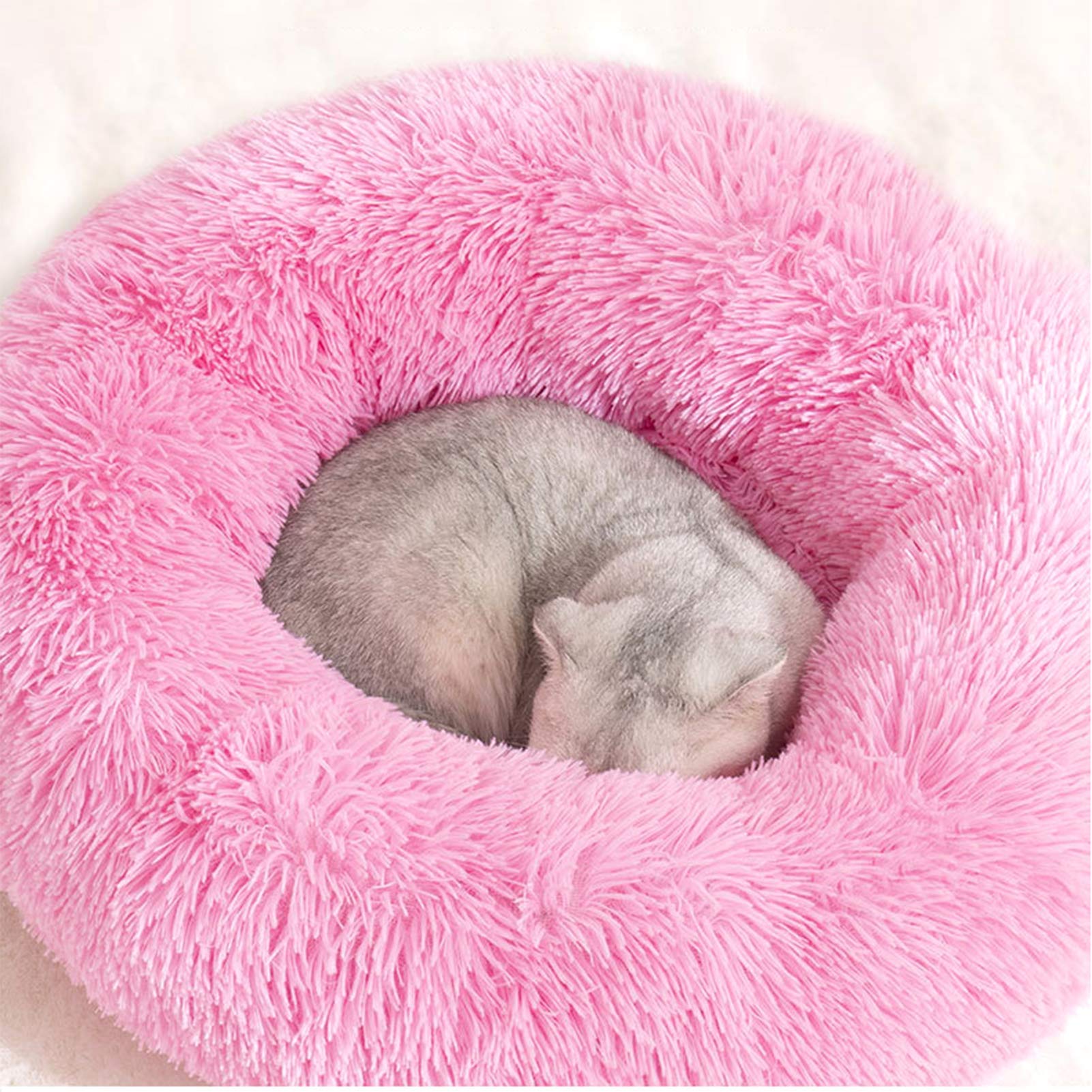 سرير قطط دائري منفوش من اوباي للكلاب والقطط الصغيرة، سرير مهدئ ذاتي الاحترار لتحسين النوم، سرير ناعم من القطيفة على شكل دونات كادلر بوسادة للحيوانات ال اليفة، غير قابل للانزلاق (رمادي)