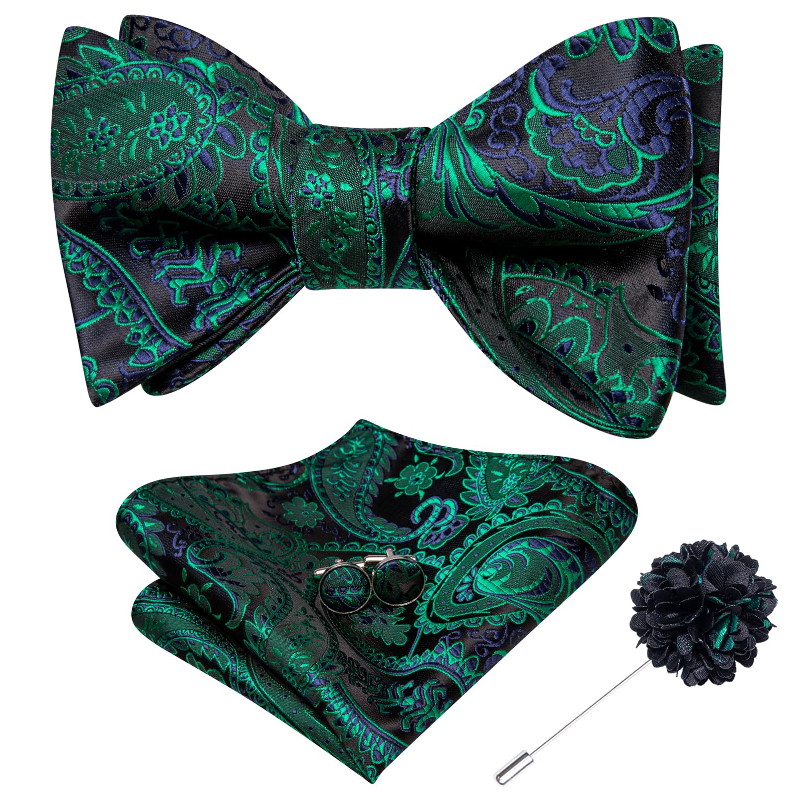 Dubulle Self Tie Bow Ties for Men Silk Paisley Bowtie Lapel Pin Set