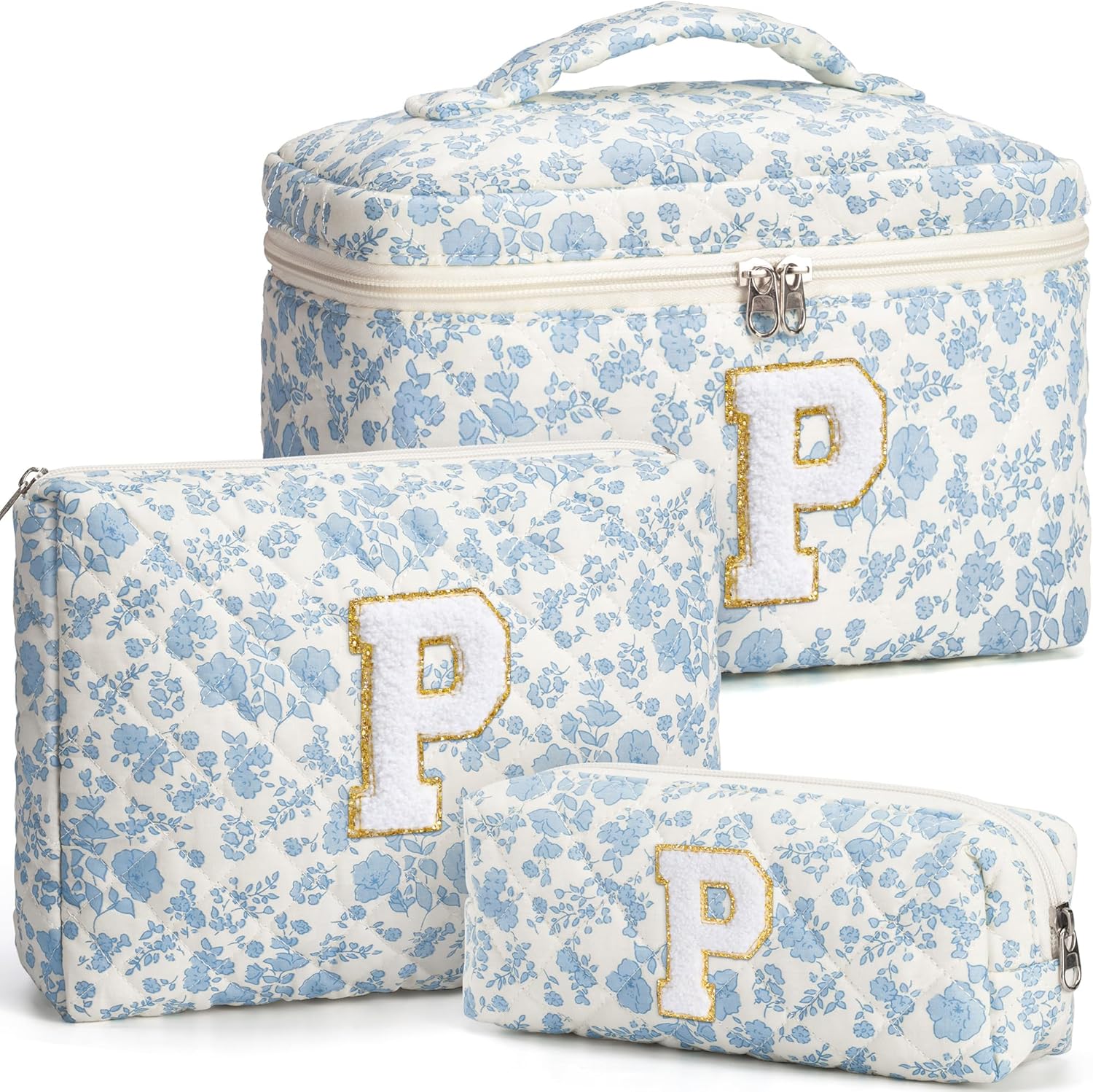 Birthday Gifts for Teen Girl Women, Personalized Initial Makeup Bag Quilted Cosmetic Bag Make Up Bags Travel Toiletry Bags Teen Girl Gifts Trendy Stuff Mothers Day Gift for Wife Mom Daughter Friends