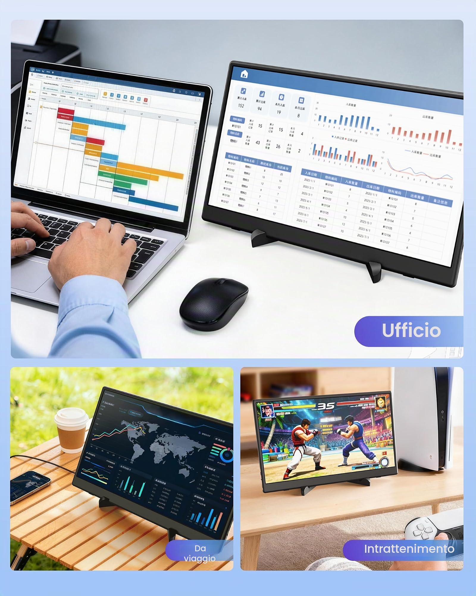 15,6 "Portatile Monitore Senza fili WiFi 1080P (2026) IPS | Estensione Dello Schermo Laptop Supporta AirPlay/ Miracast ,HDMI,USB C per PC/Cellulare /PS3/4 Wireless Portatile Monito
