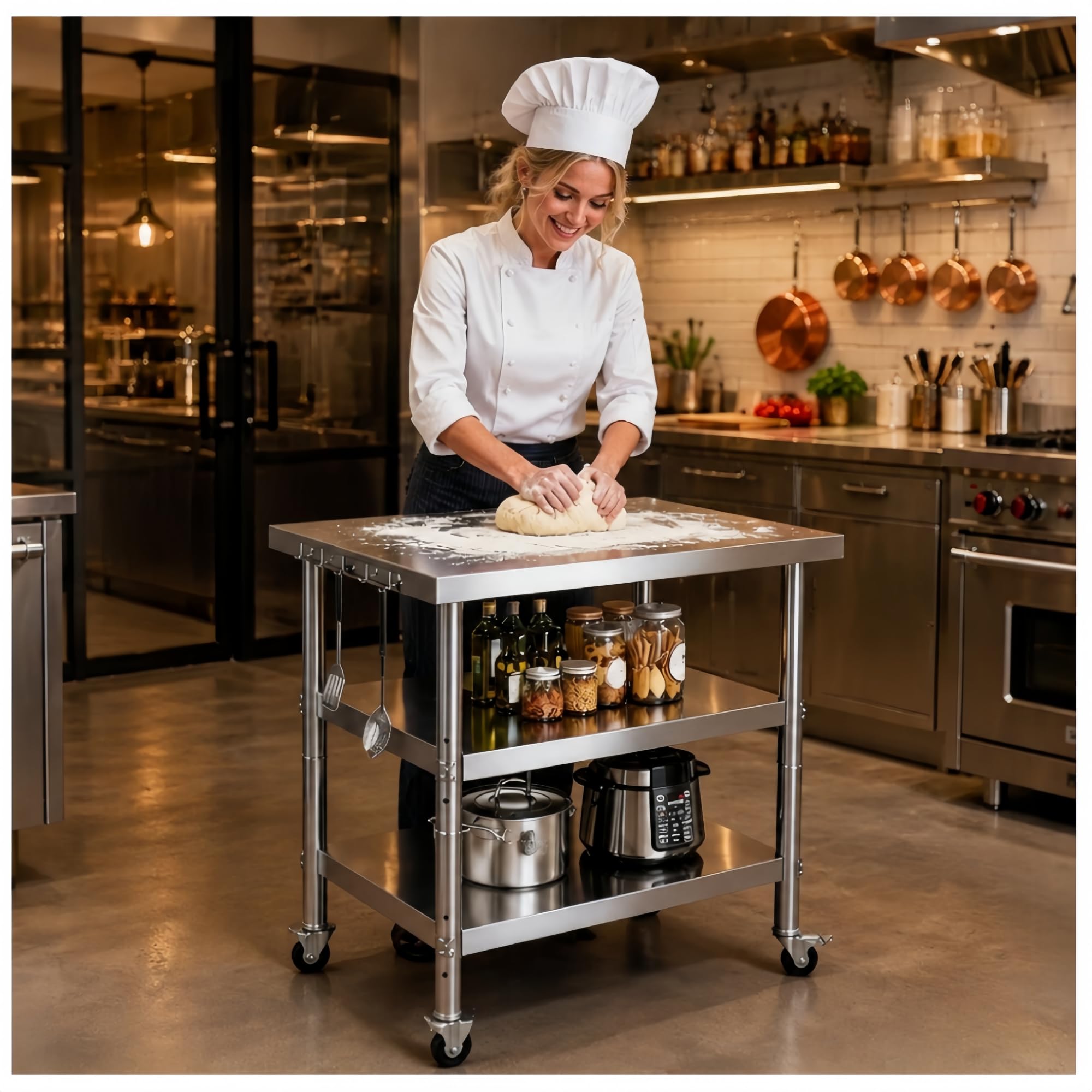 Stainless steel kitchen prep and work table with Wheels,24x24in,Multi-Size