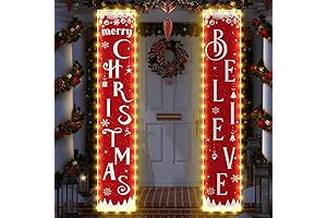 2 Pcs Lighted Believe and Merry Christmas Snowflake Banner Xmas Holiday Door Sign