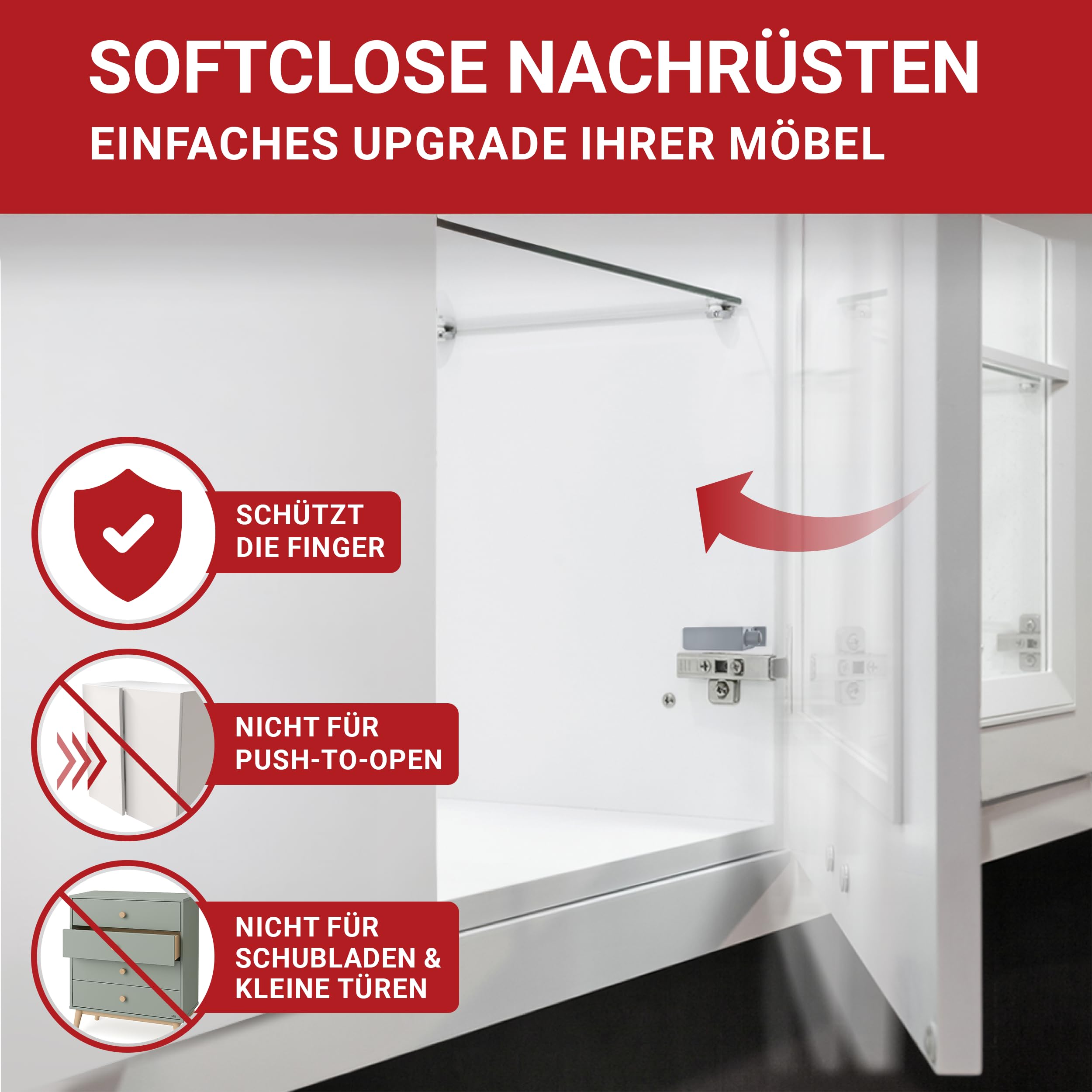 LouMaxx Softclose Türdämpfer Schrank 8er Set - Türdämpfer Küche zum Softclose Nachrüsten - Schranktür Dämpfer in Grau - Türdämpfer gegen knallende Türen - Soft Close Nachrüstung