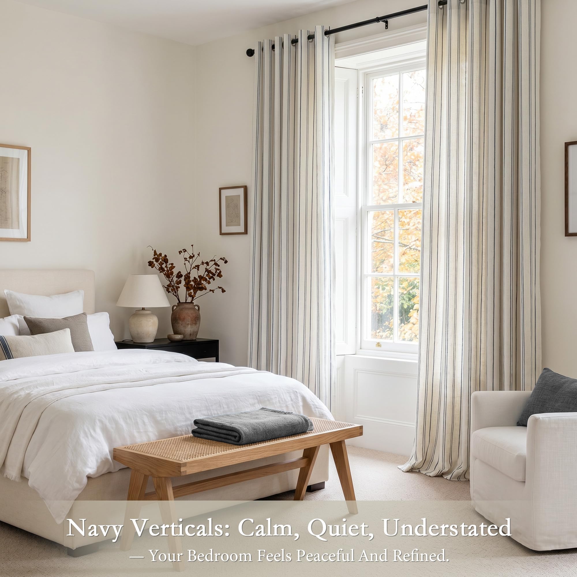 Vorhänge Gardinen Ösen Beige mit Schwarz Streifen Leinenoptik 245cm 2er
