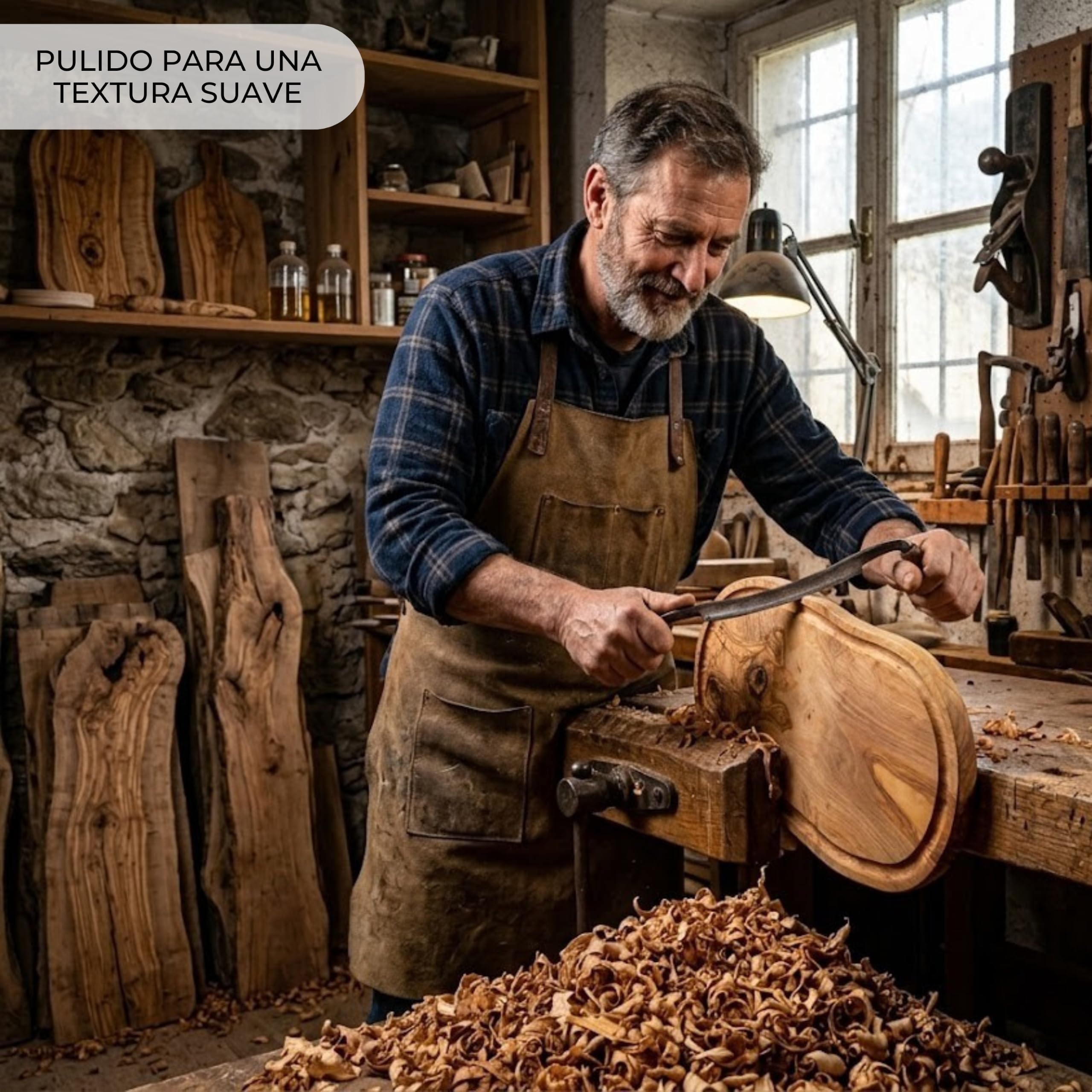 Erreke Tabla de Madera de Olivo Natural con Ranura, 43 x 21 cm, Uso Diario | Tabla Madera Cocina. Reversible con Canal para Jugos. Servir y Picar Carne Quesos. Estilo Mediterráneo. Para Cocina y Mesa