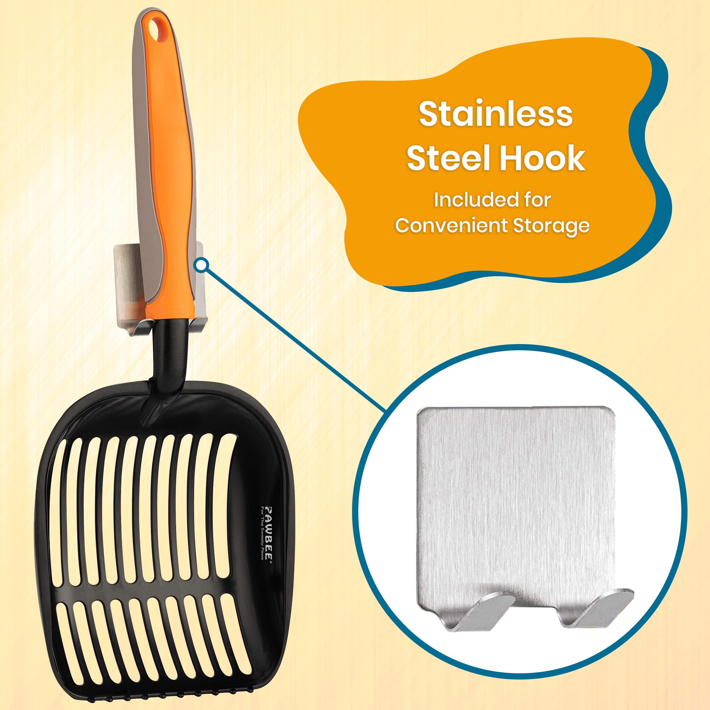 PAWBEE Pala para Arena para Gatos - Pala para Arena Antiadherente de aleación de Aluminio para Gatitos - Pala para Caca de Alta Resistencia y Mango Largo Antideslizante