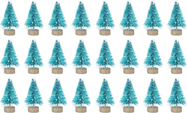Amosfun 24pcs Tiny Christmas Tree with Wooden Base 4cm Mini Pine Trees Artificial Sisal Snow Trees Mini Craft Trees for DIY Craft Christmas Party Home Decoration (4cm)
