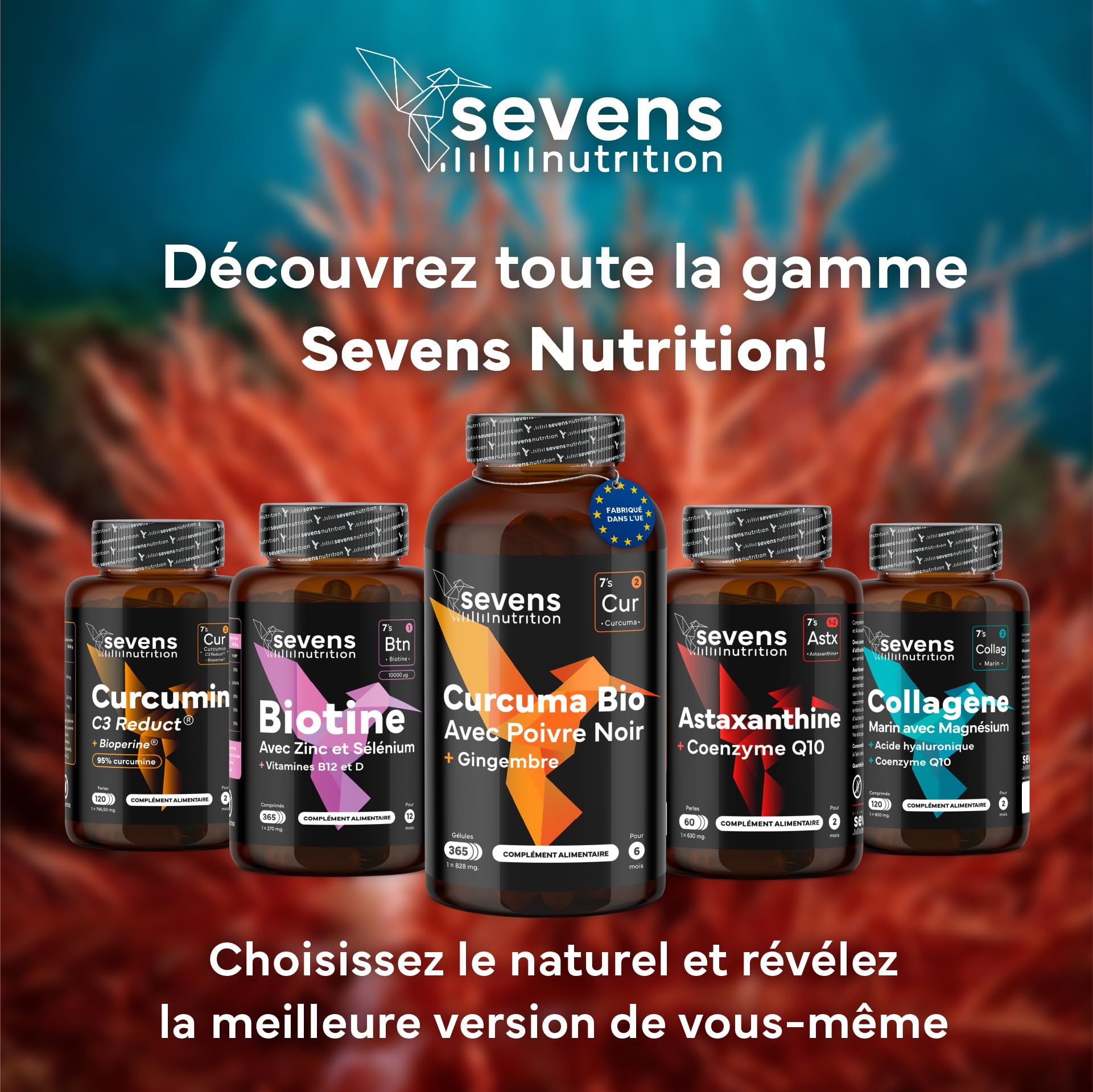 Astaxanthine Naturelle Astapure® avec Coenzyme Q10 et Huile d’Olive Vierge Extra – Antioxydants Puissants pour Yeux Peau Immunité – 60 Softgels Haute Absorption – Sevens
