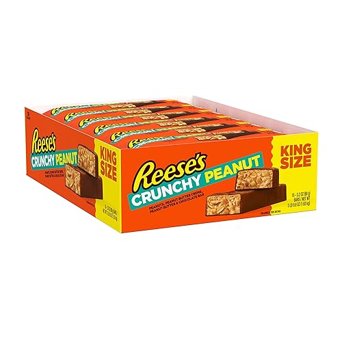 REESE'S Cacahuetes crujientes, crema de mantequilla de maní, mantequilla de maní y caramelo de chocolate tamaño King, a granel, barra de 3.2 onzas
