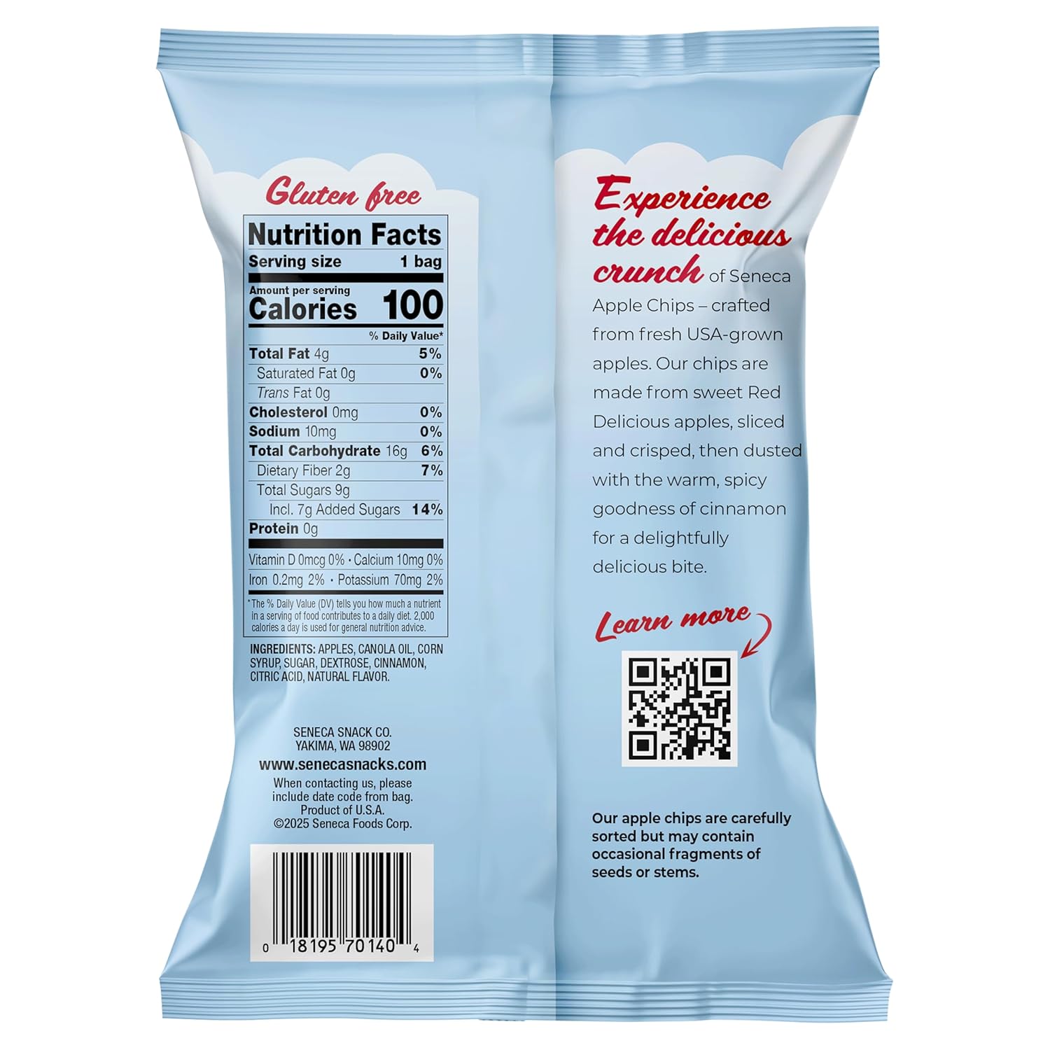 Seneca Cinnamon Apple Chips | Made from Fresh Apples | 100% Red Delicious Apples | Yakima Valley Orchards | Real Cinnamon | Crisped Apple Perfection | Foil Fresh Bag | 0.7 ounce (Pack of 24)